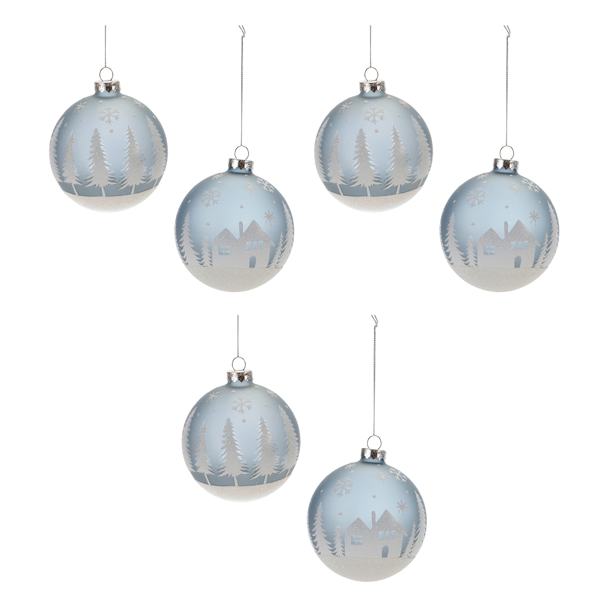 4" Frosted Forest & Village Glass Ball Ornament Set