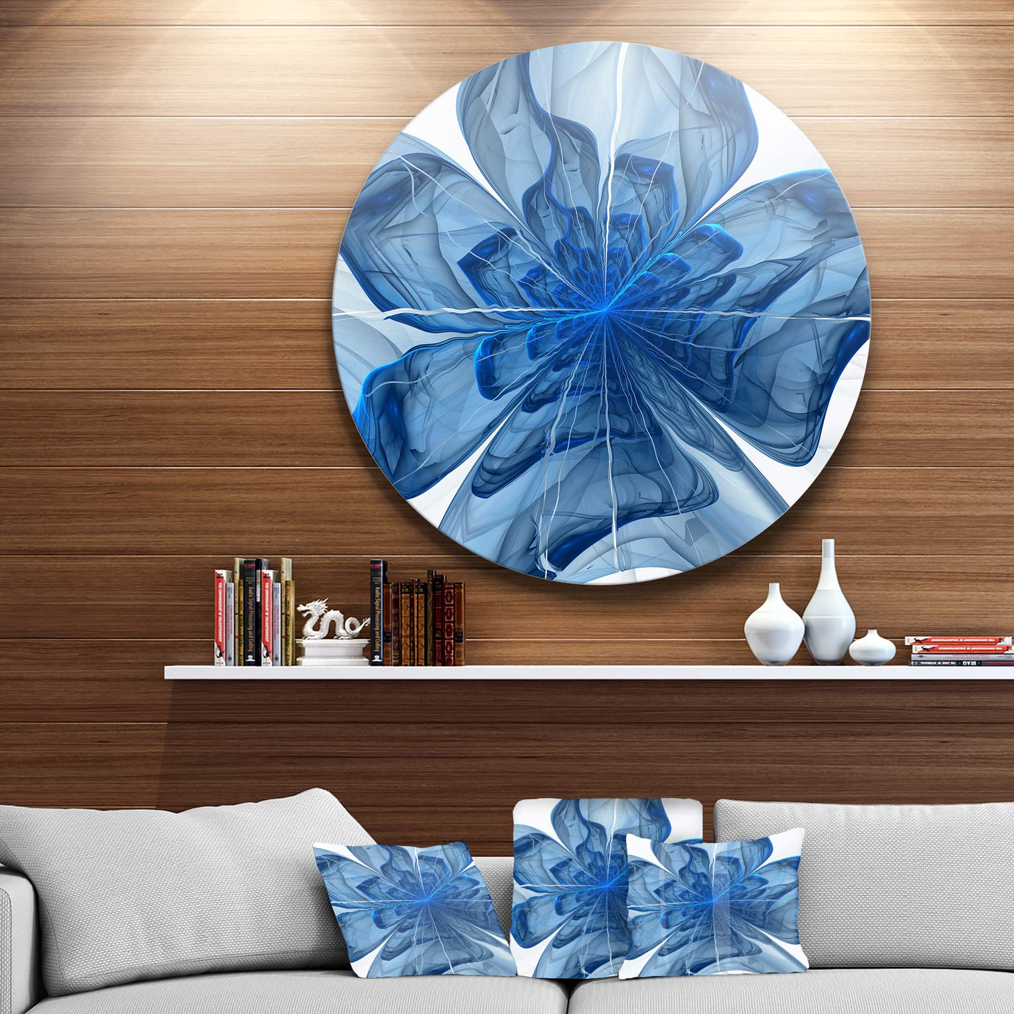 Designart - Blue Fractal Flower with Large Petals' Floral Metal Circle Wall Art