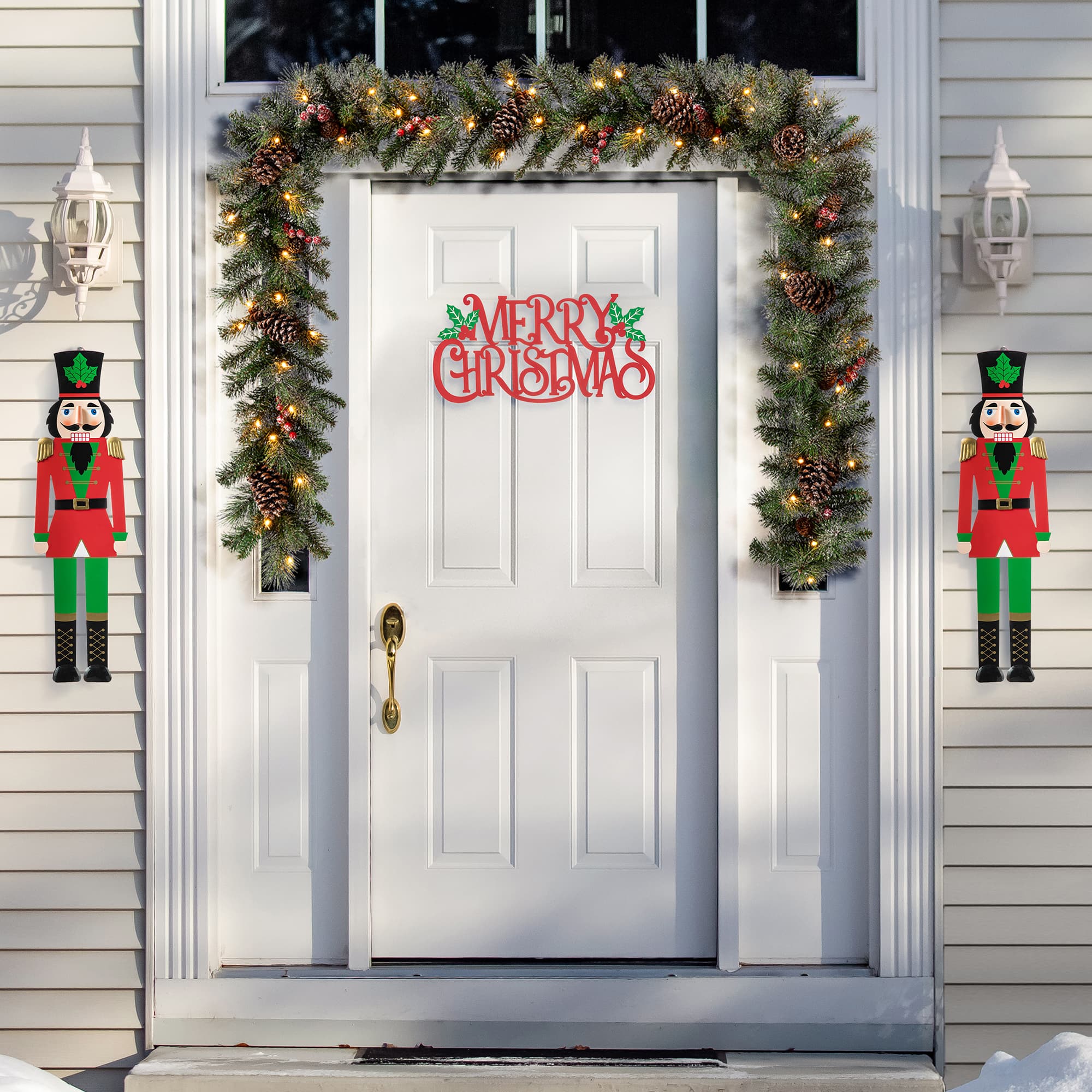 Glitzhome&#xAE; Metal Nutcrackers &#x26; &#x22;MERRY CHRISTMAS&#x22; Yard Stake Set