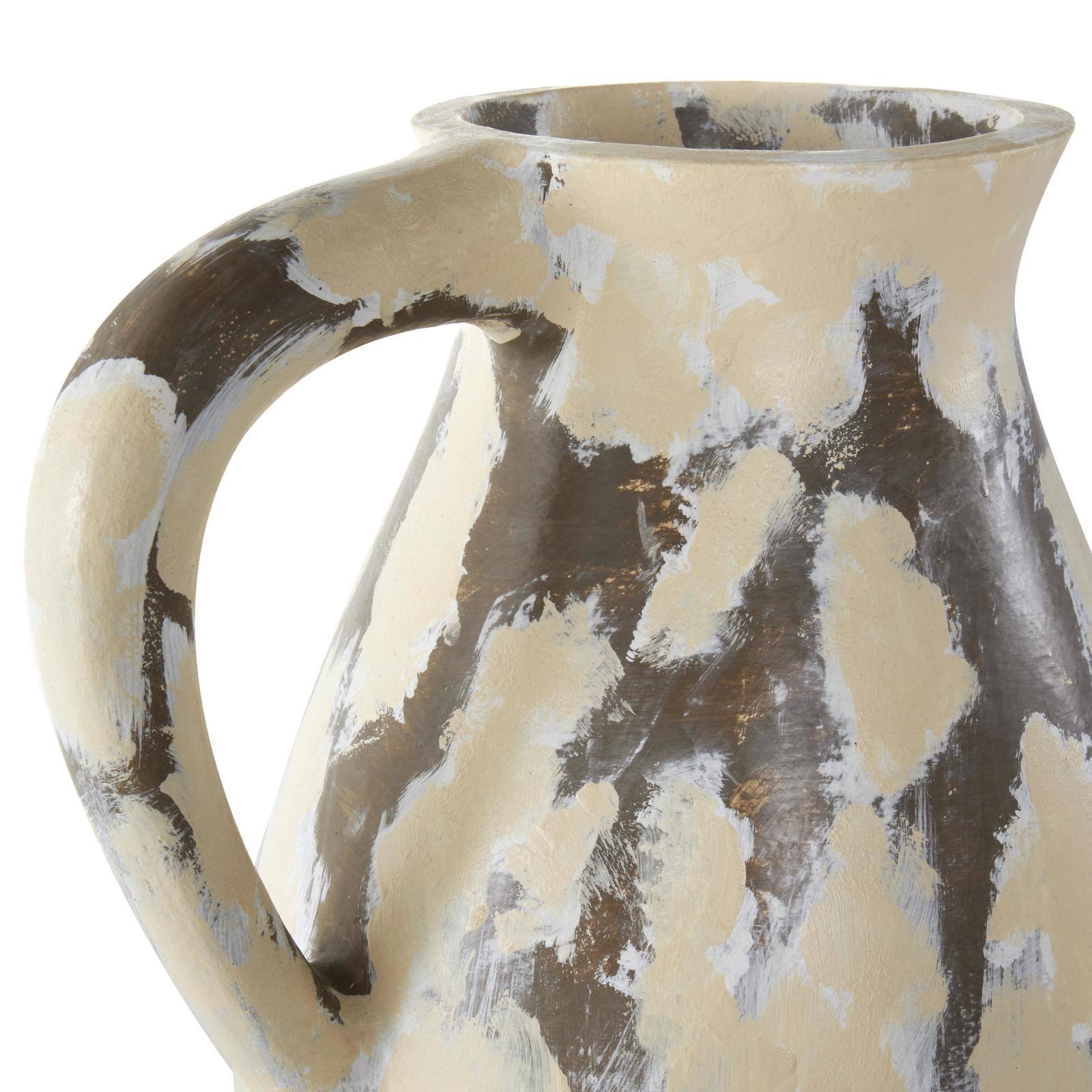 19" Cream Ceramic Vase with Curved Handle