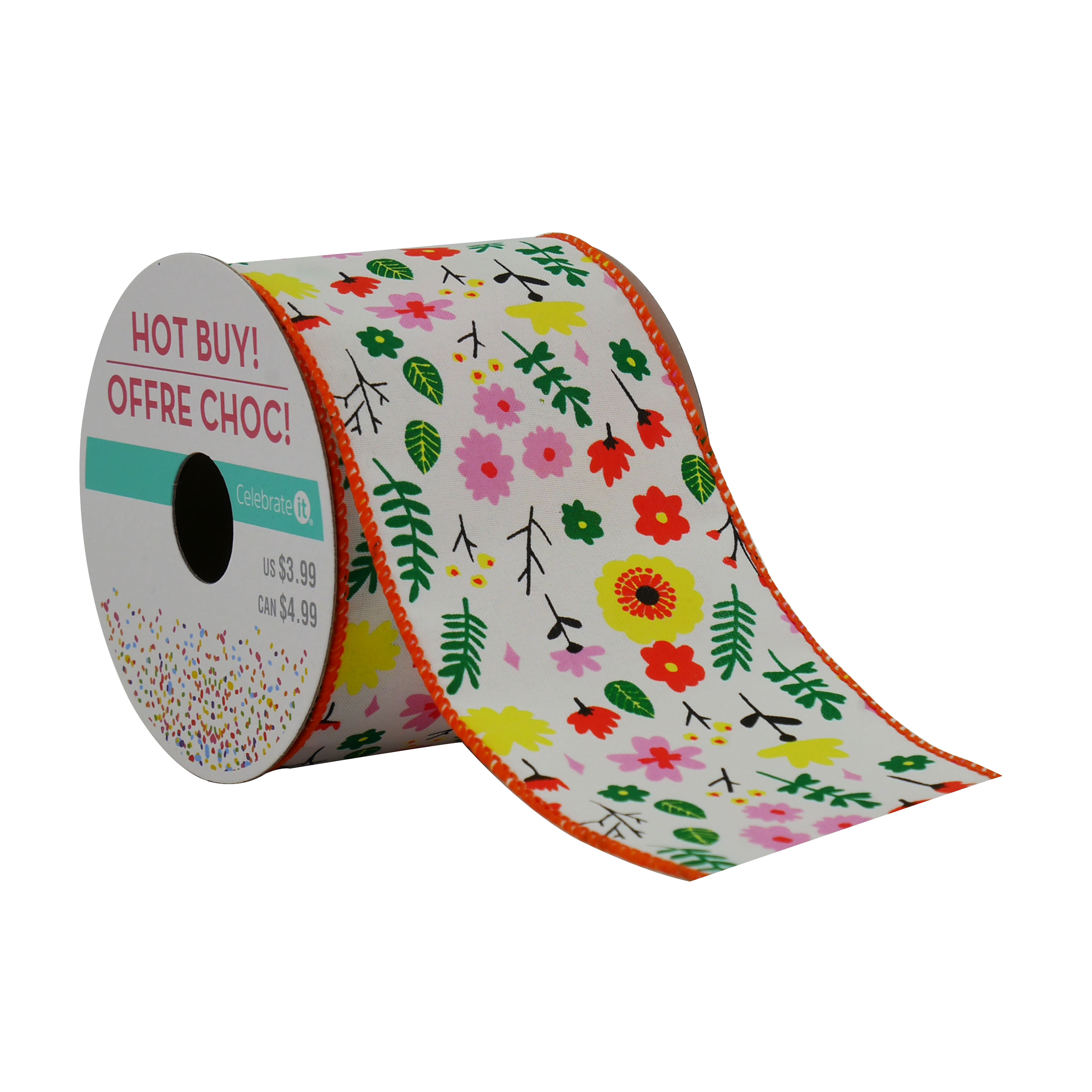 2.5&#x22; x 3yd. Spring Floral Wired Ribbon by Celebrate It&#xAE; Hot Buy!