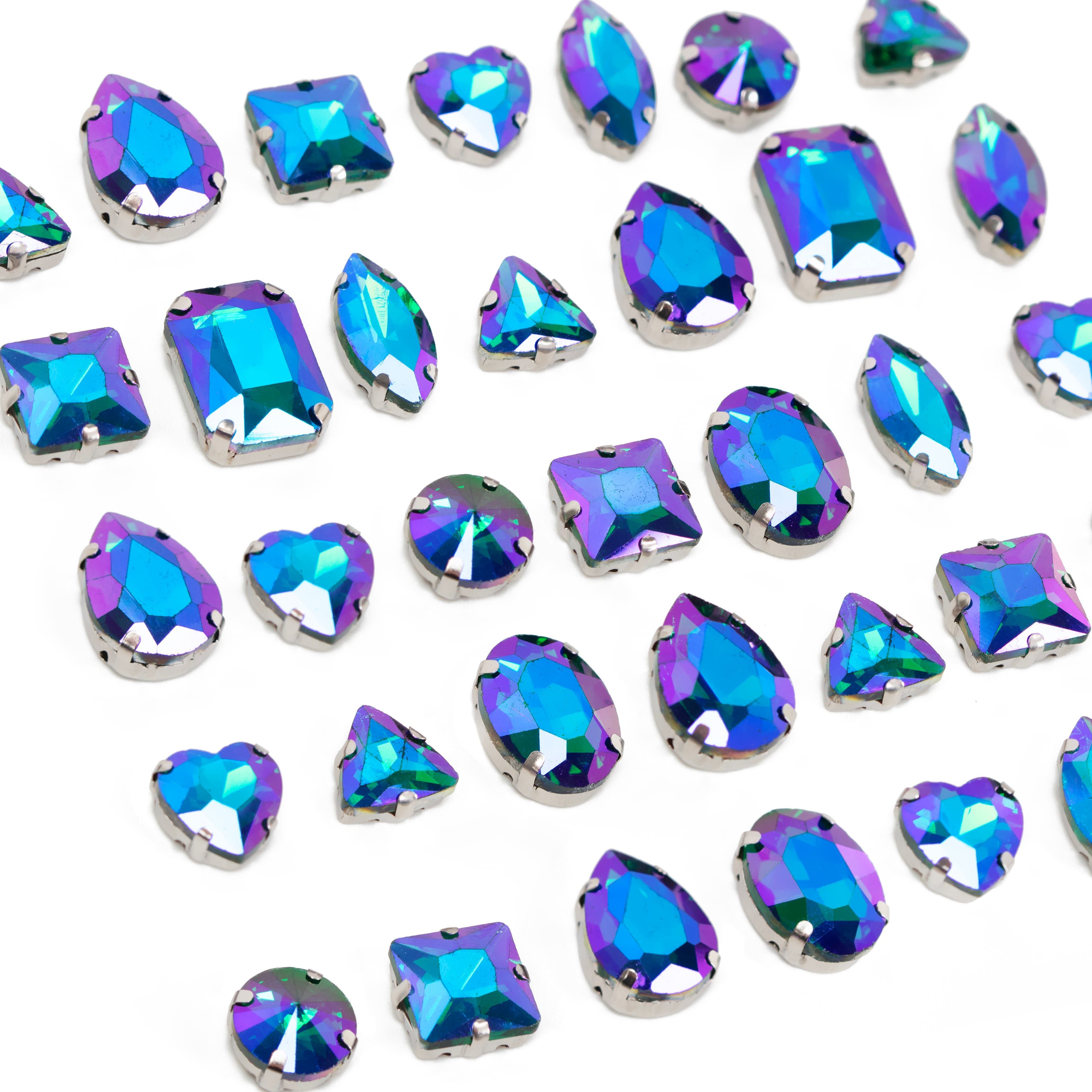 CousinDIY Silver Sapphire AB Glass Sew-On Rhinestones, 38ct.