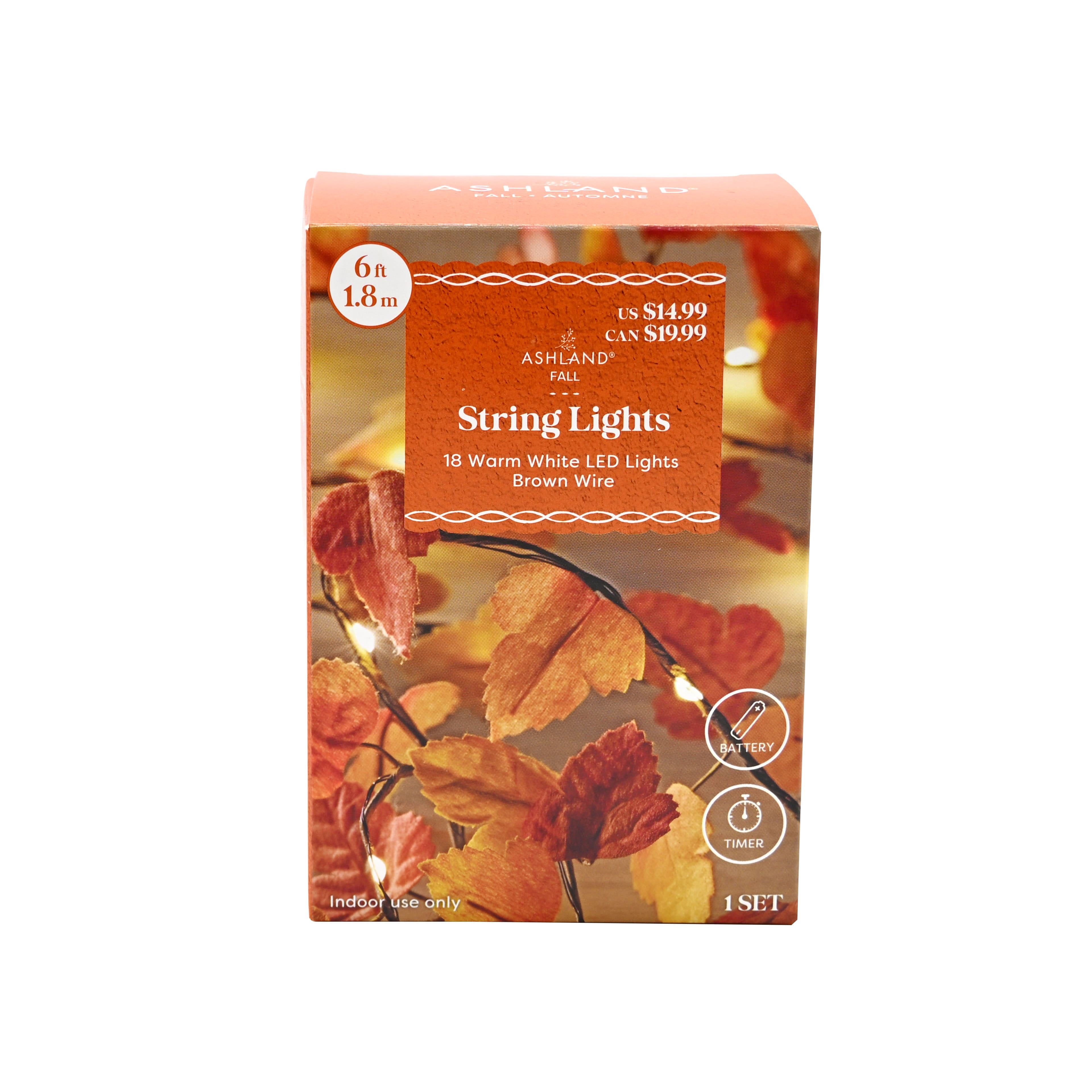 18ct. Warm White LED Brown Maple Leaf String Lights by Ashland&#xAE;