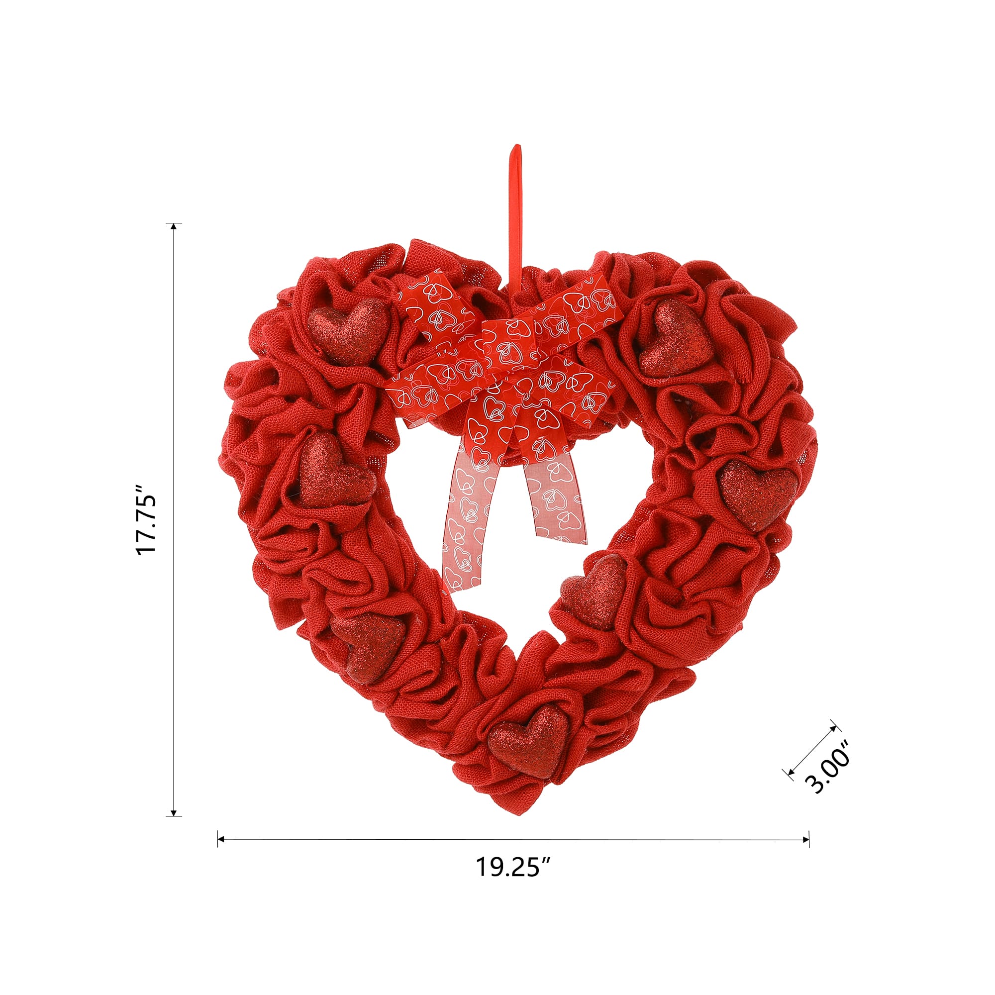 Glitzhome&#xAE; 19.25&#x22; Fabric Valentine&#x27;s Heart Wreath