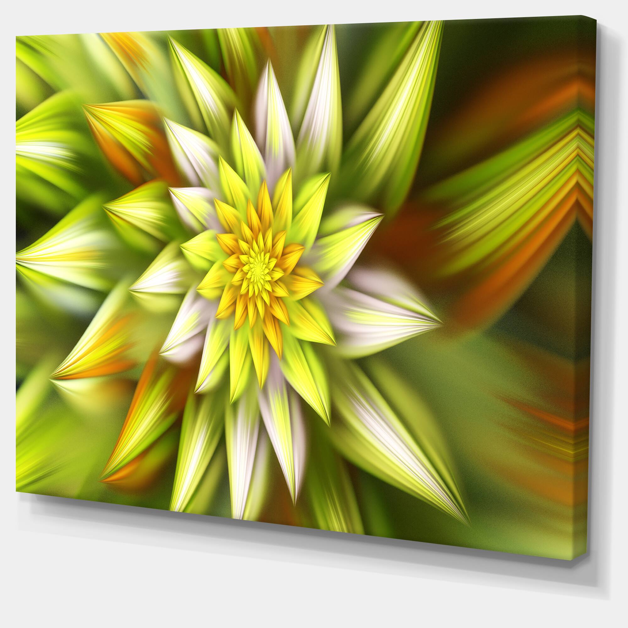 Designart - Huge Yellow Fractal Flower - Floral Canvas Art Print