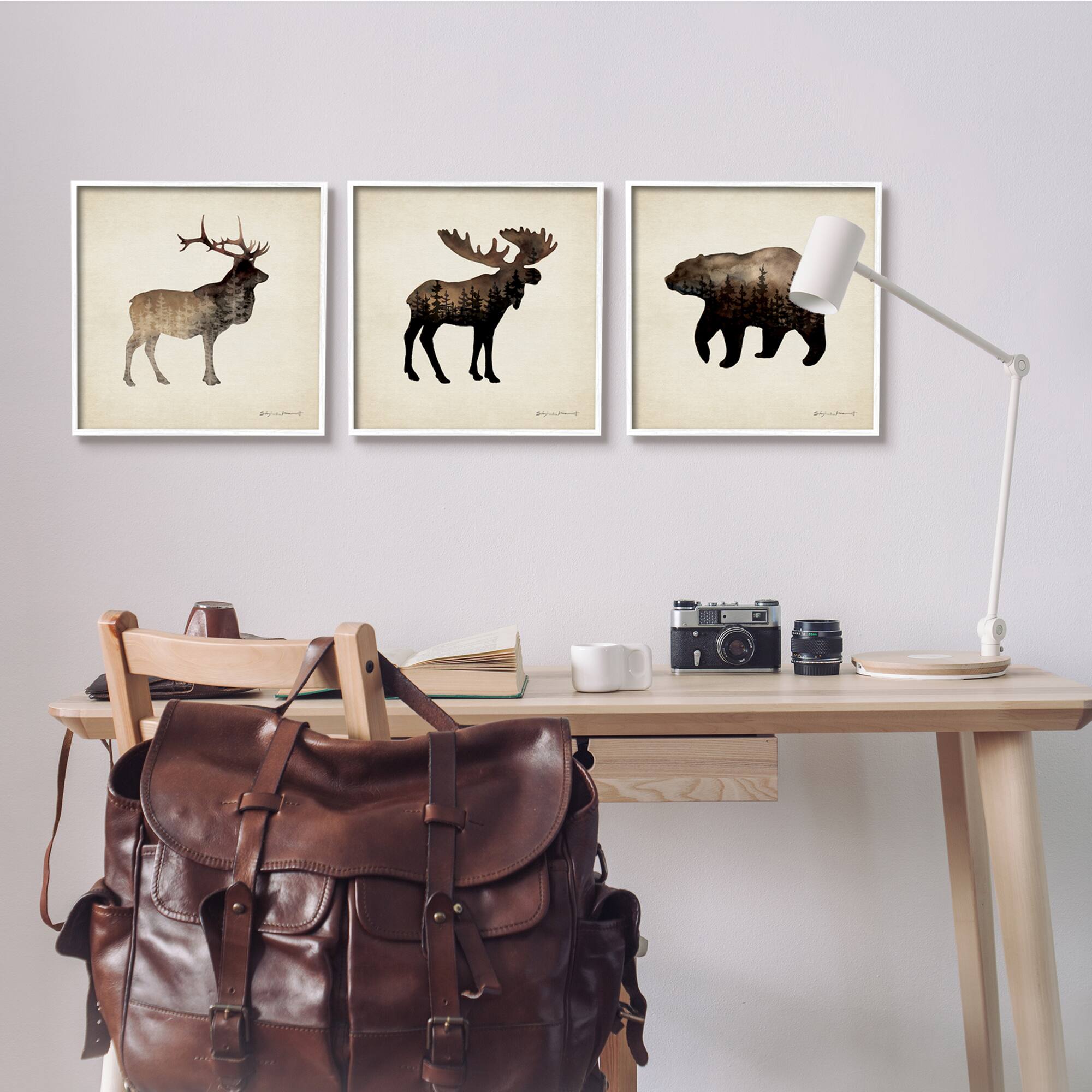 Stupell Industries Woodland Animal Silhouettes Rustic Forest Pine Tree Landscape Framed Wall Art