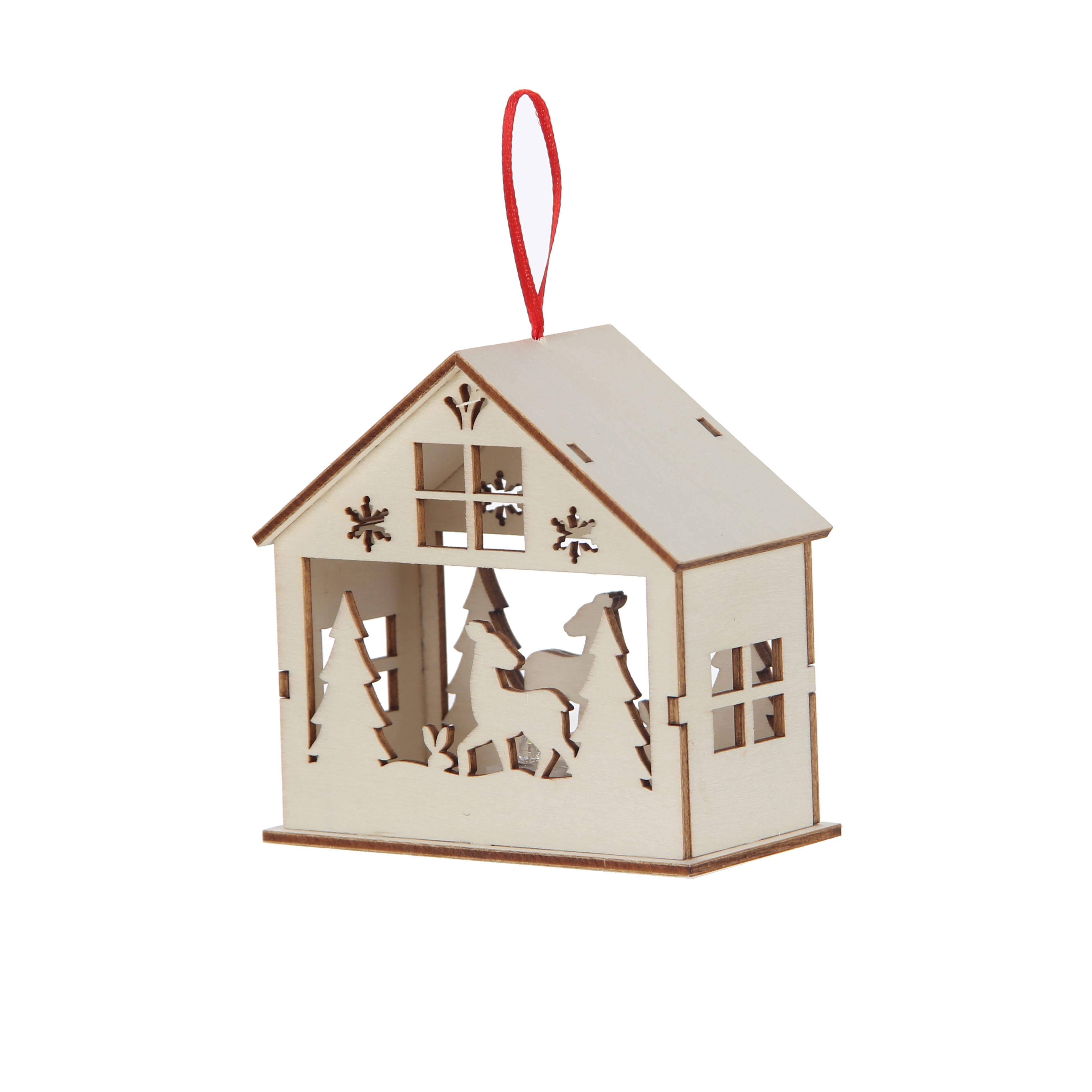 3.75&#x22; DIY LED Unfinished Plywood Deer &#x26; Hare Village Ornament by Make Market&#xAE;