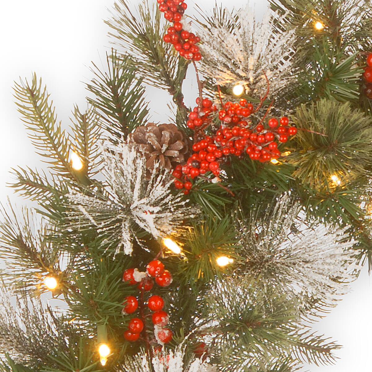 30" Feel Real® Wintry Berry Collection Wreaths with Big Pine Cones, Red Berries & Snowy Bristle with 50ct. Warm White Battery Operated LED Lights with Timer