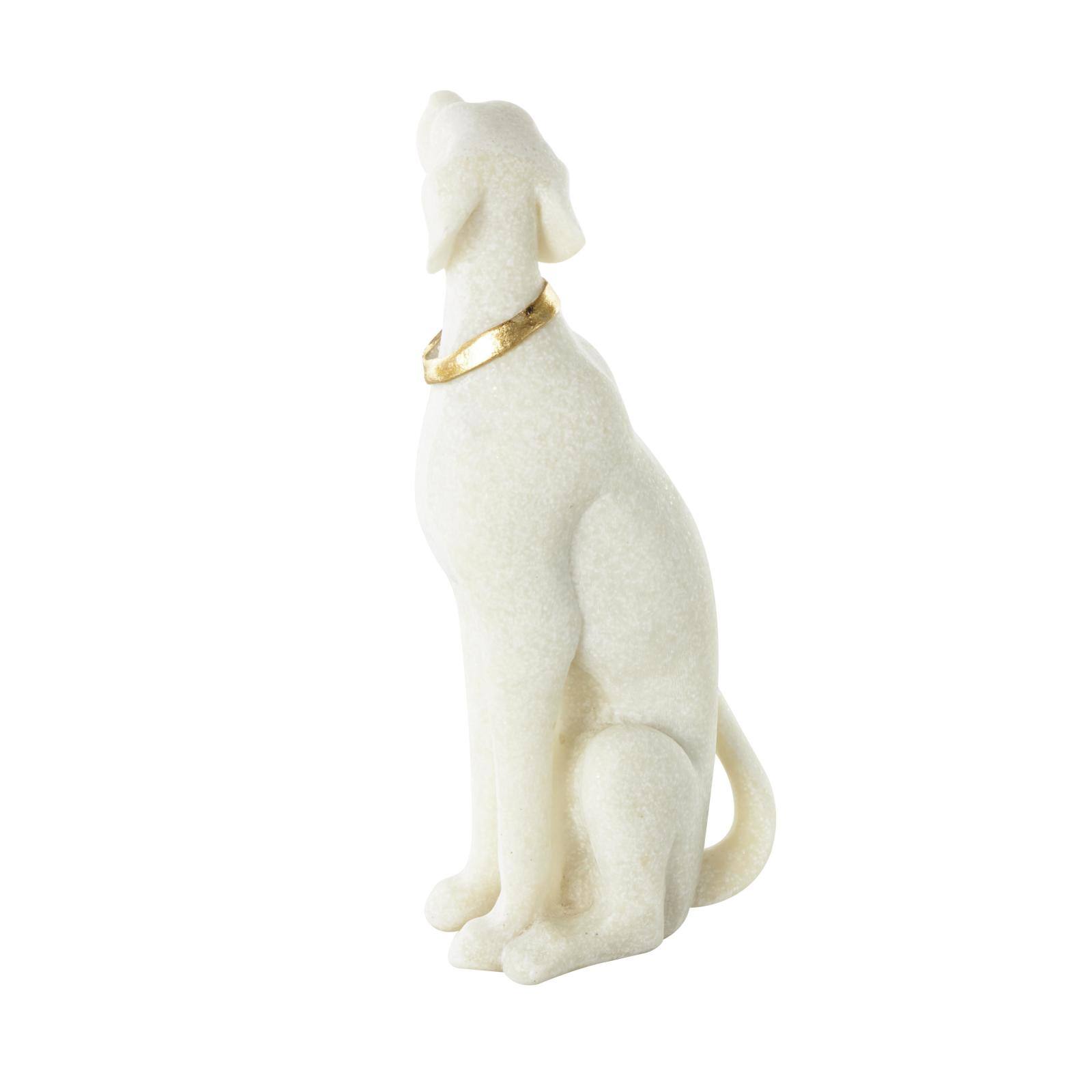 10" Cream Sitting Dog Sculpture with Gold Collar