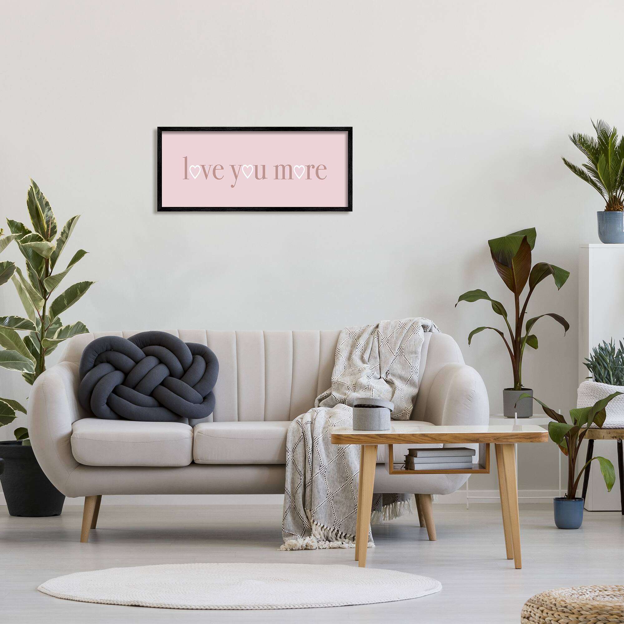 Stupell Industries Soft Pink Love You More Phrase Heart Shapes in Black Frame Wall Art