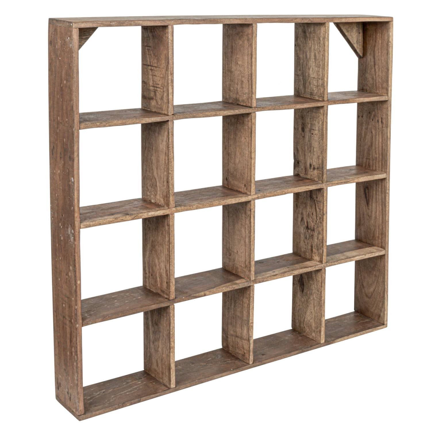 28&#x22; Square Walnut Finish Reclaimed Wood Shelf with 16 Compartments