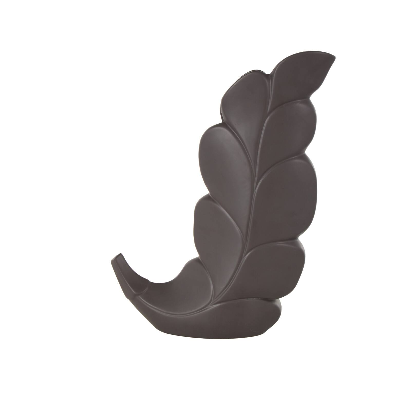 19" Black Slanted Ceramic Leaf Vase