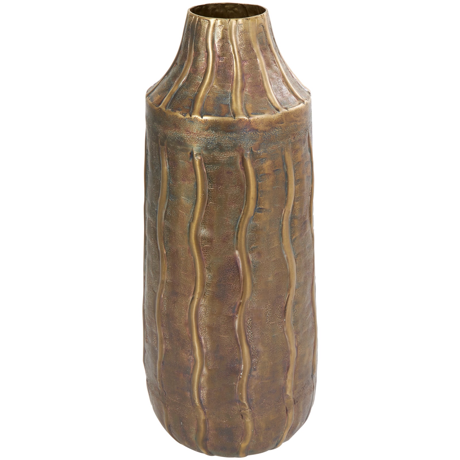 17" Brass Metal Snakeskin Inspired Vase with Dimensional Wavy Accents