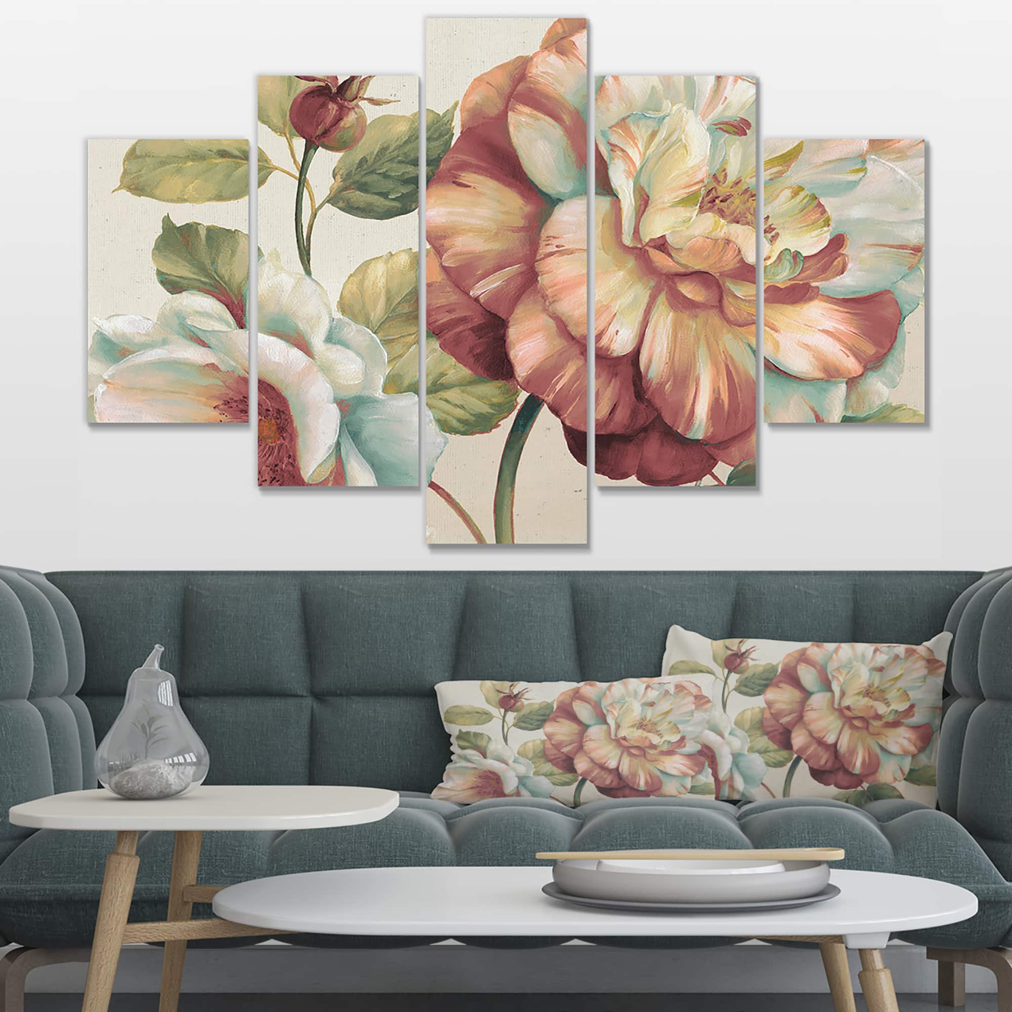 Designart - Romantic Dark Rose Blossing Flowers - Floral Premium Canvas Wall Art