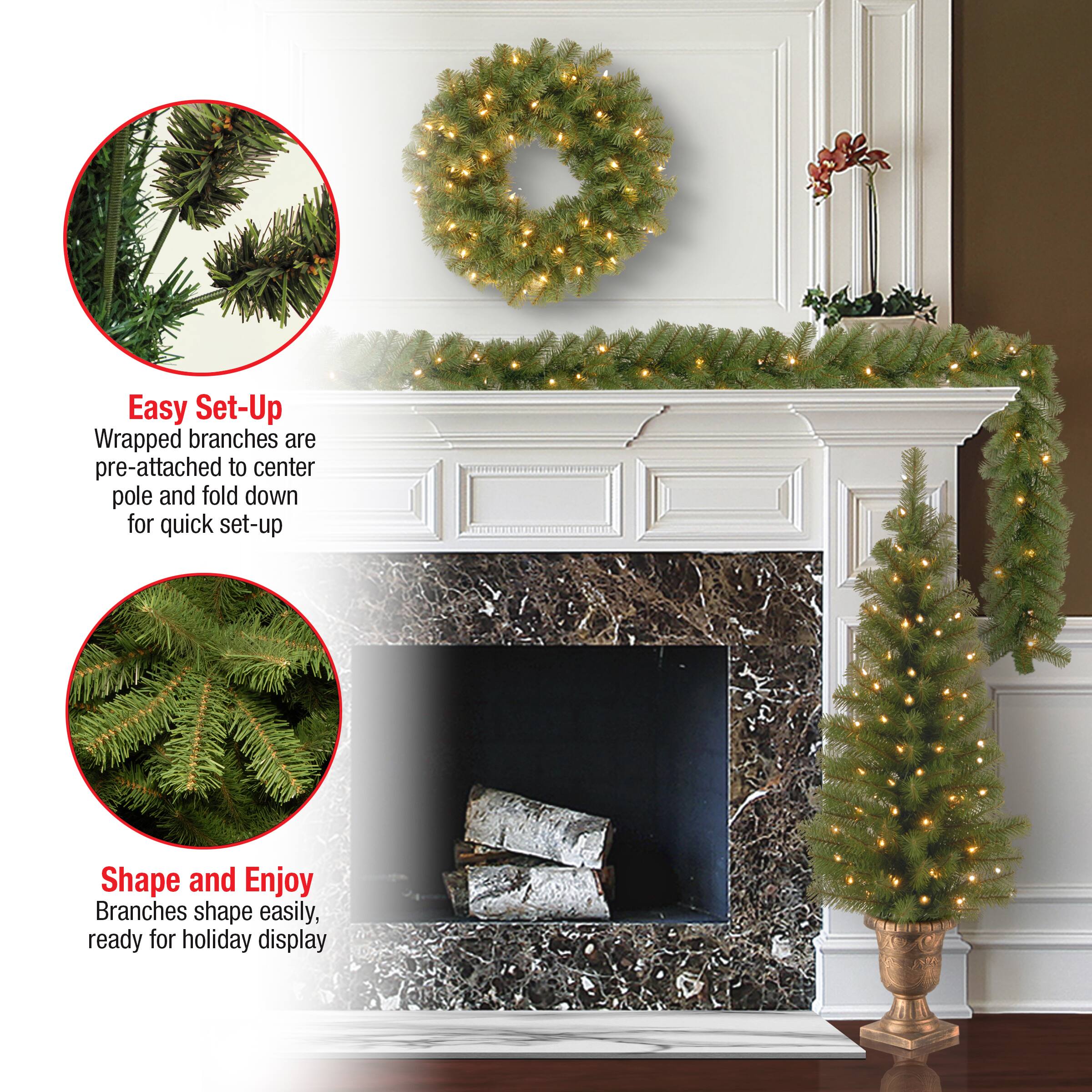 4-Piece Pre-Lit Artificial Christmas Entrance Trees, Garland & Wreath