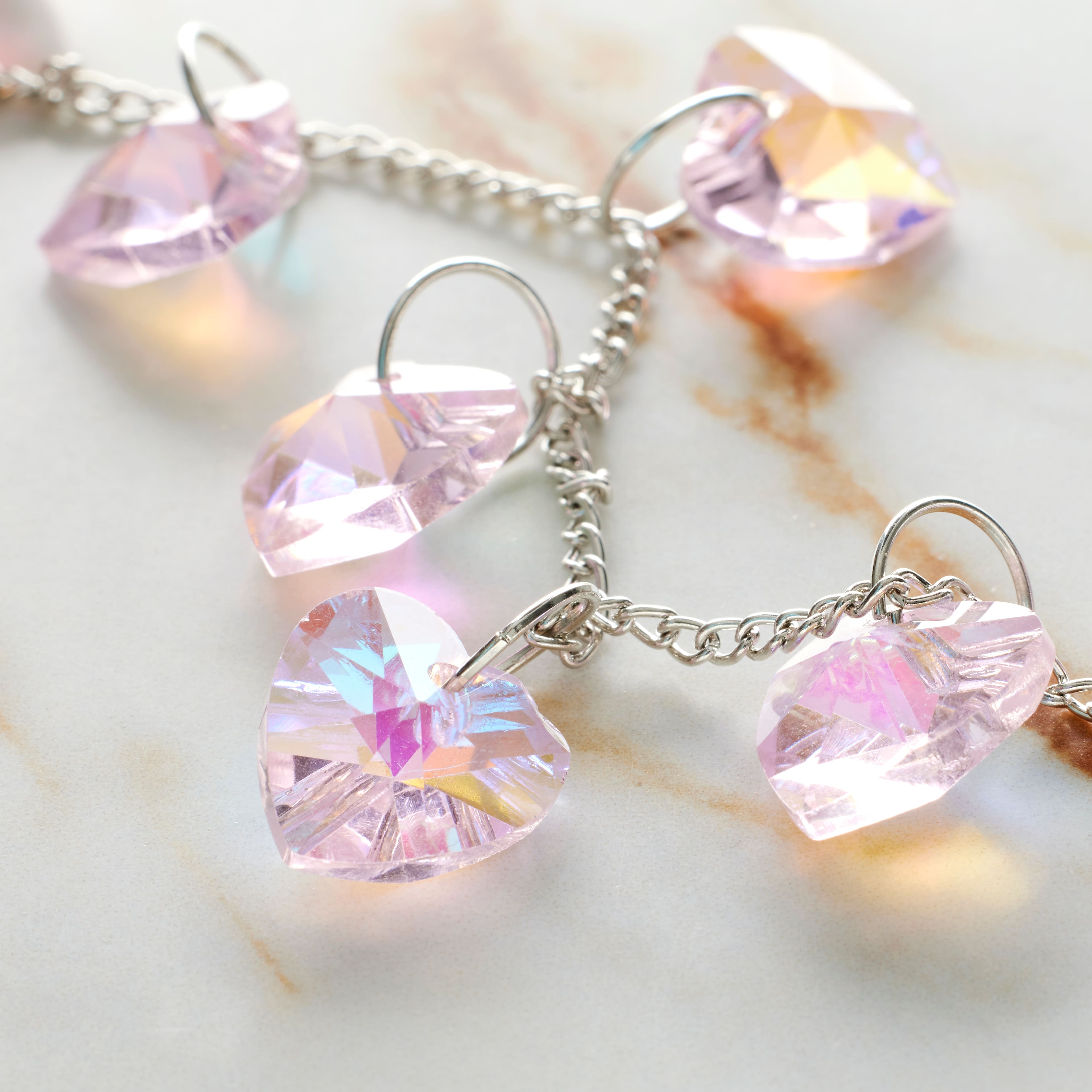 Pink Aurora Borealis Faceted Glass Heart Beads, 14mm by Bead Landing&#x2122;
