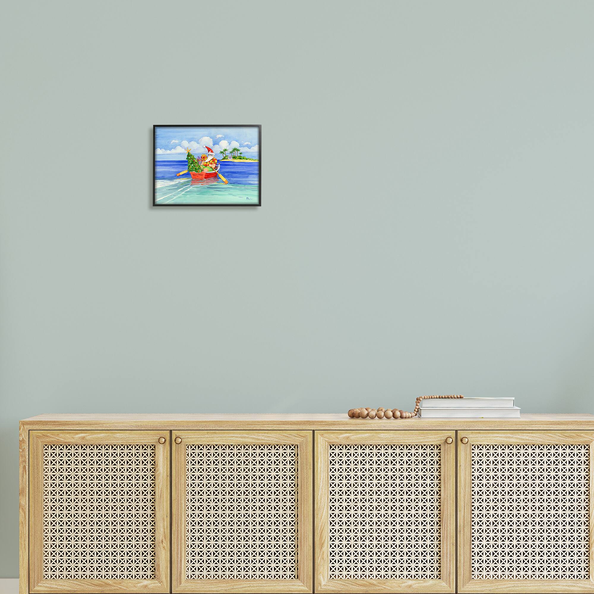 Stupell Industries Santa's Delivery Tropical Christmas Boat Framed Giclee Art