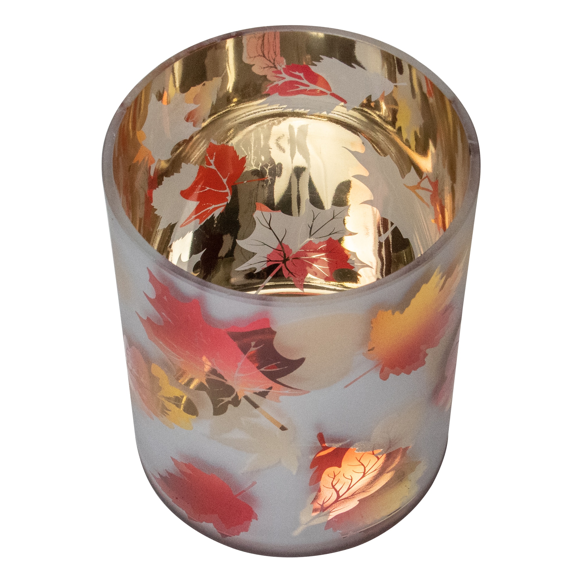 6&#x22; Matte Autumn Leaf Flameless Glass Candle Holder