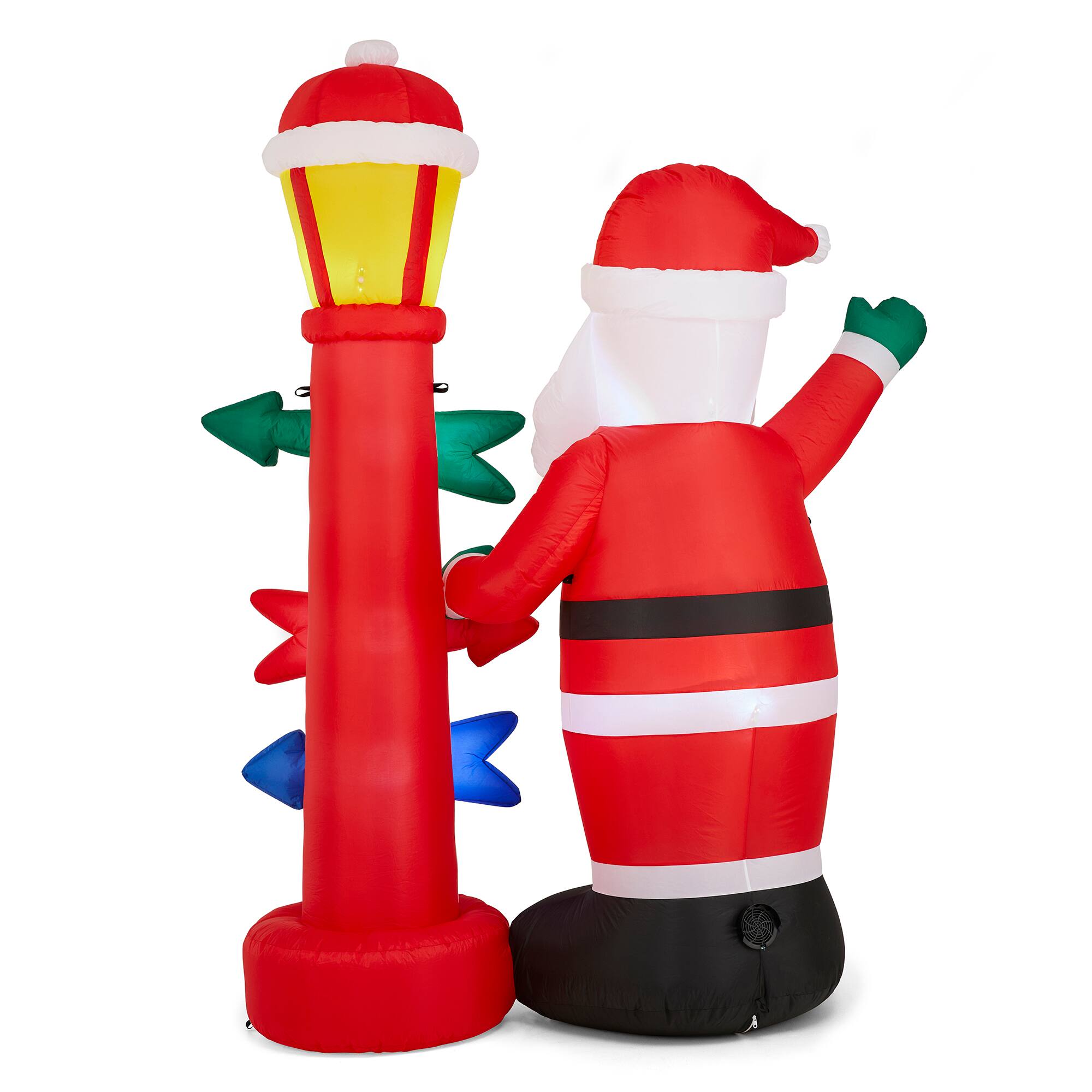 Glitzhome&#xAE; 7FT Lighted Inflatable Santa with Lamp Post Sign Decor