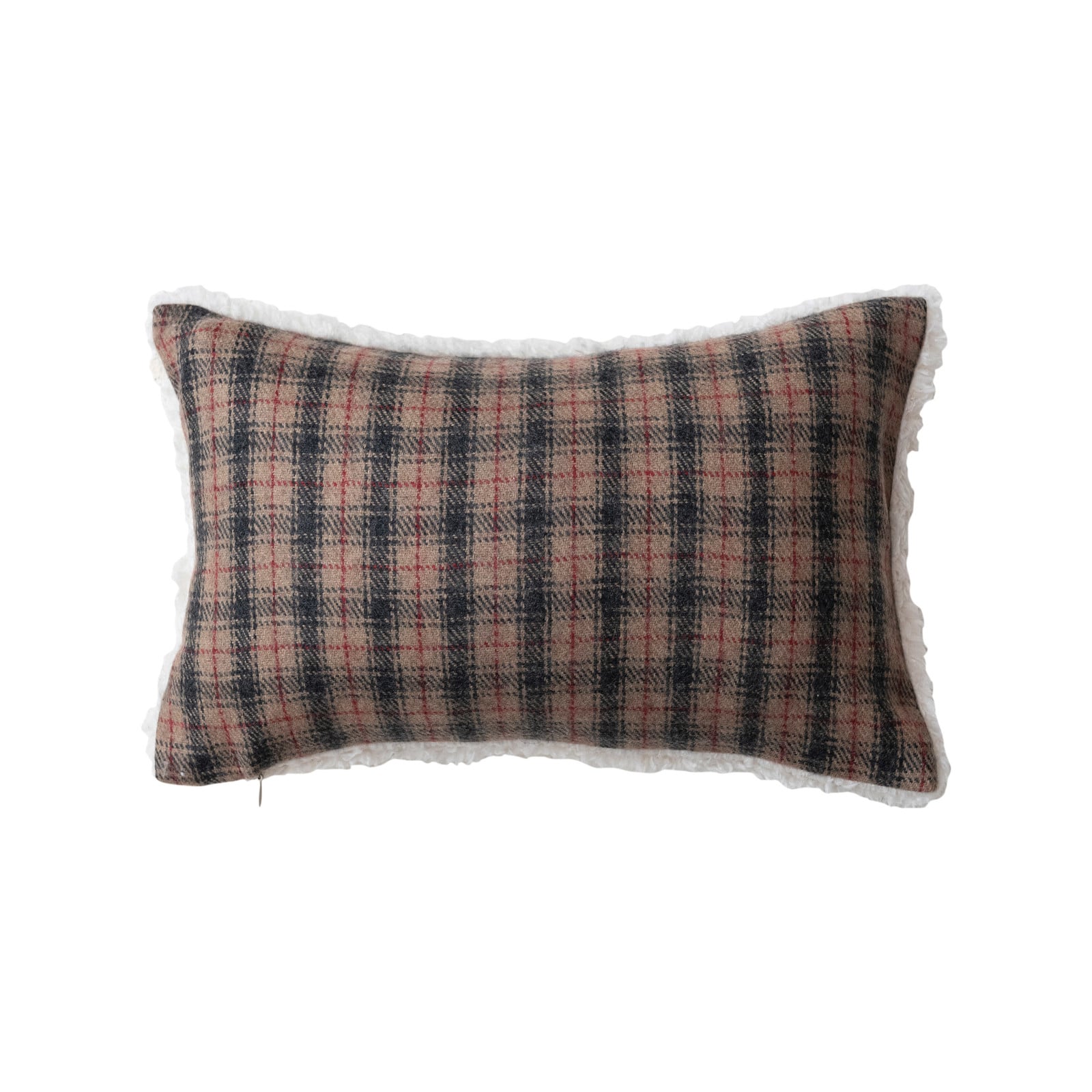 Hello Honey® 14" x 9" Multicolor Plaid Woven Wool Blend Lumbar Pillow with Sherpa Back