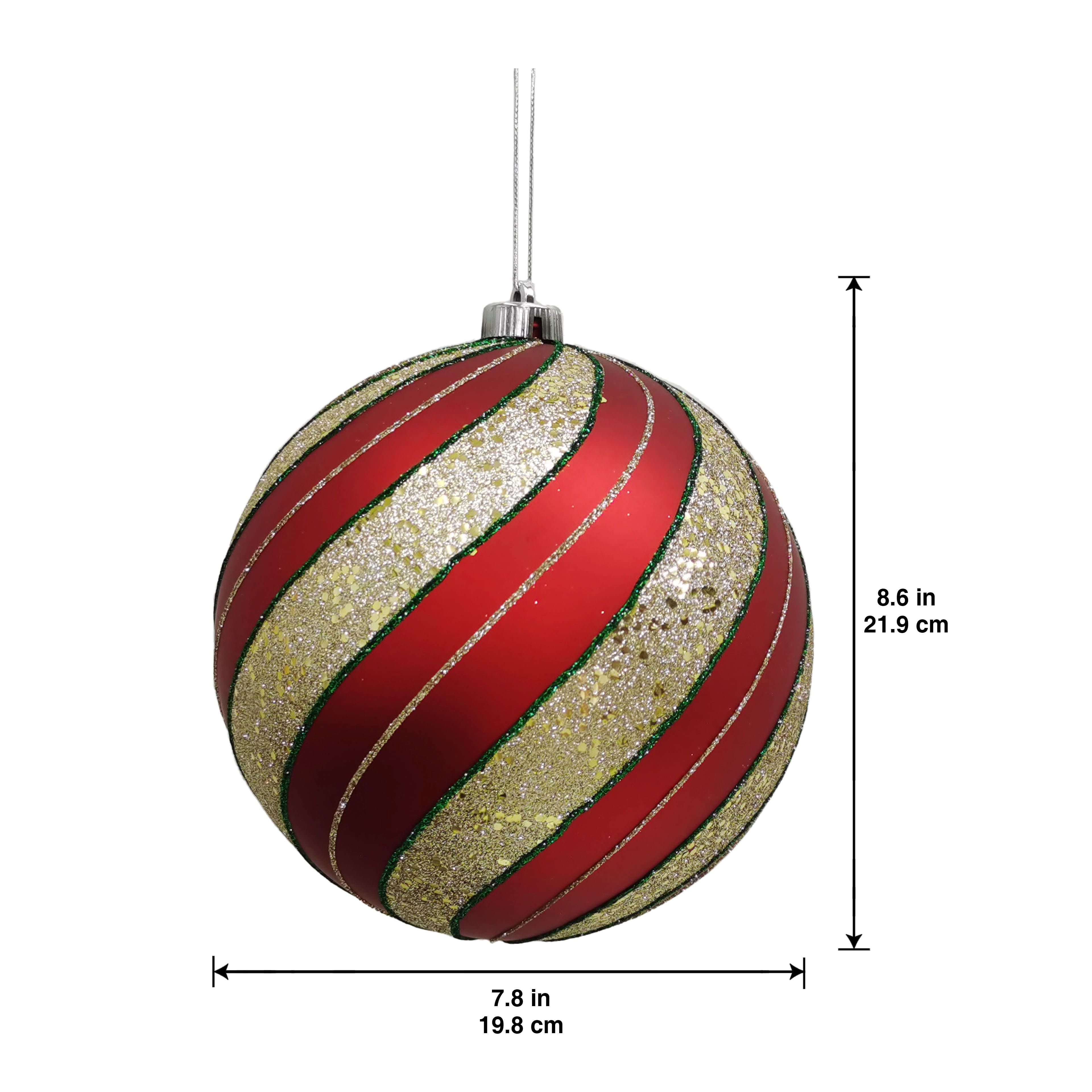 8.25&#x22; Red with Green &#x26; Gold Glitter Peppermint Stripes Jumbo Ball Ornament by Ashland&#xAE;