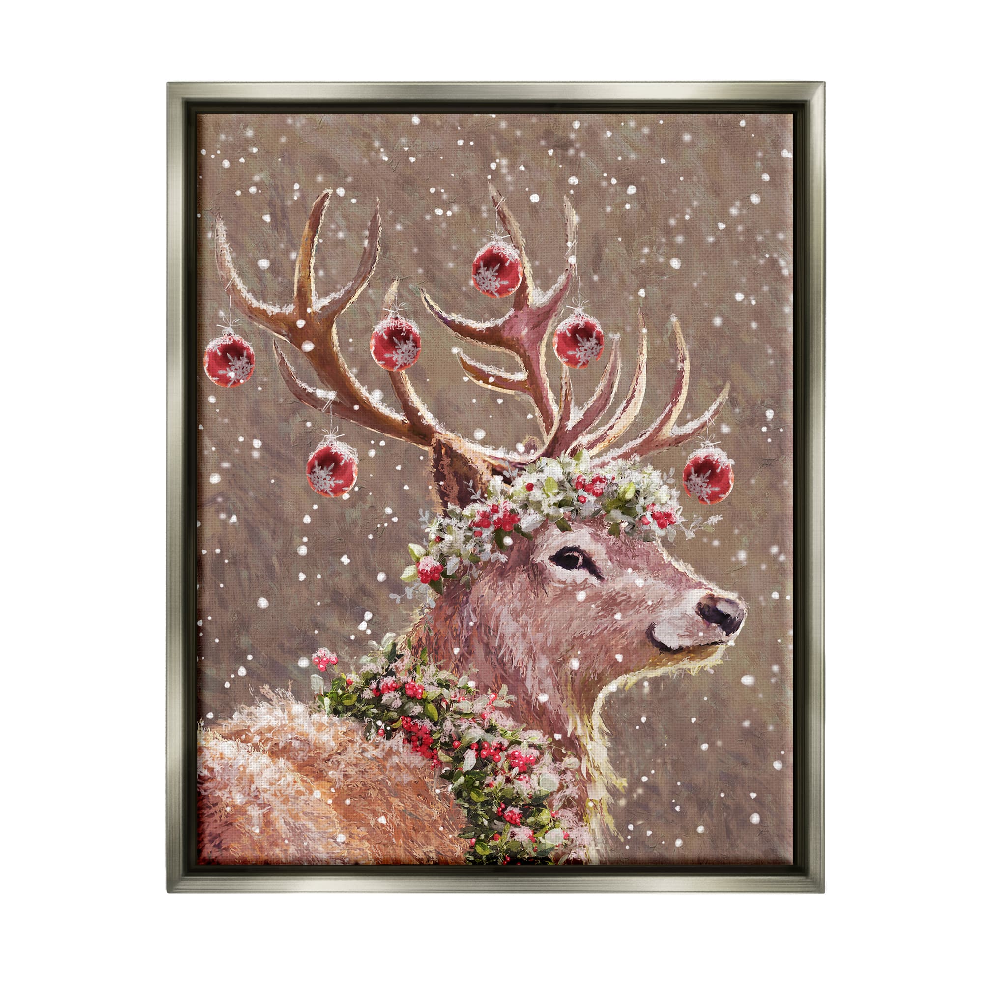 Stupell Industries Deer Antler Holiday Ornaments Black Framed Floater Canvas Wall Art