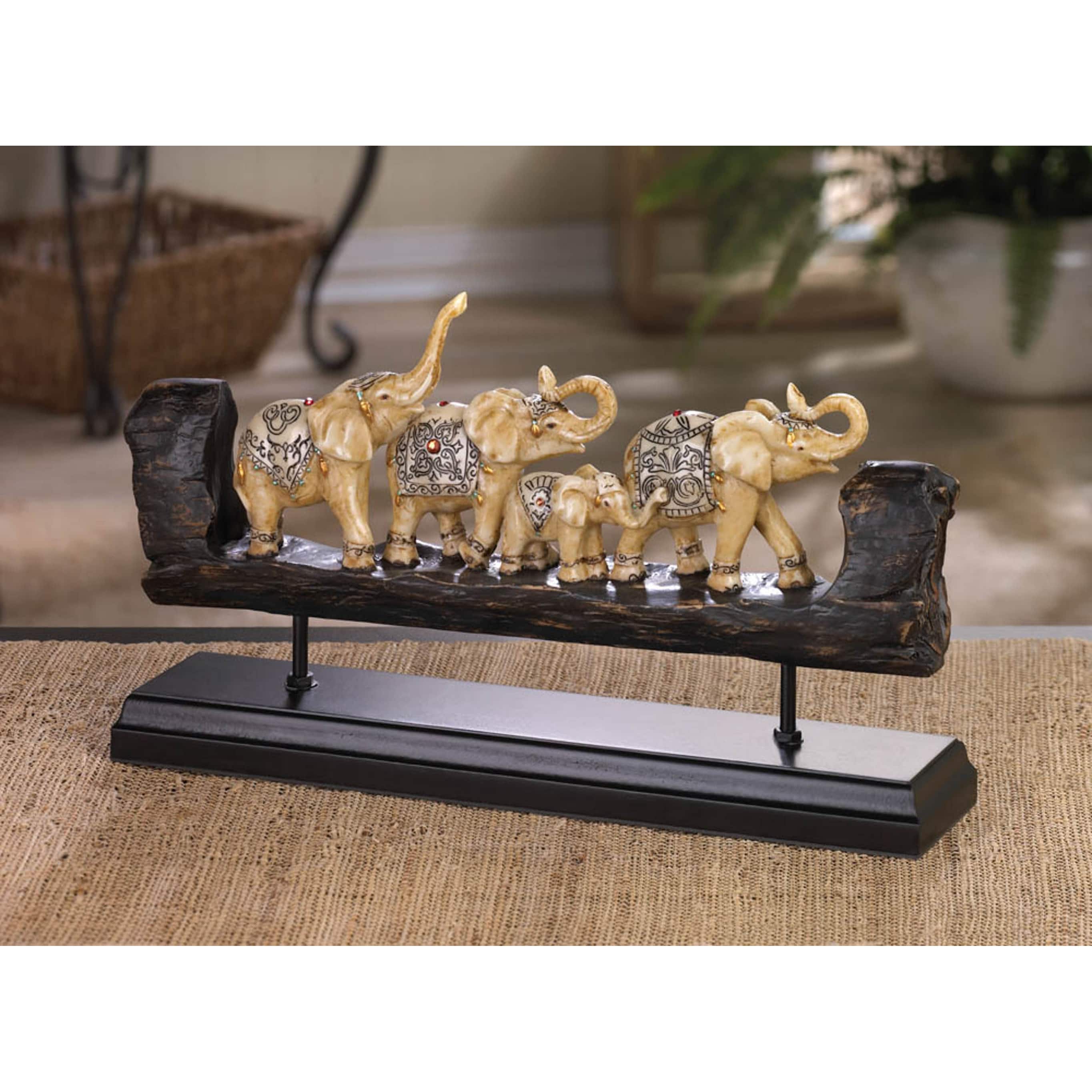 13.5&#x22; Carved Elephant Family D&#xE9;cor Accent