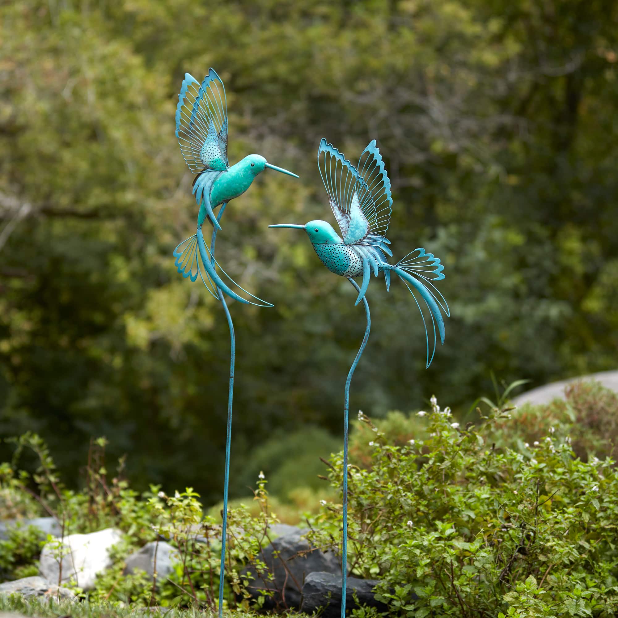Metal Hummingbird Garden Stakes Set