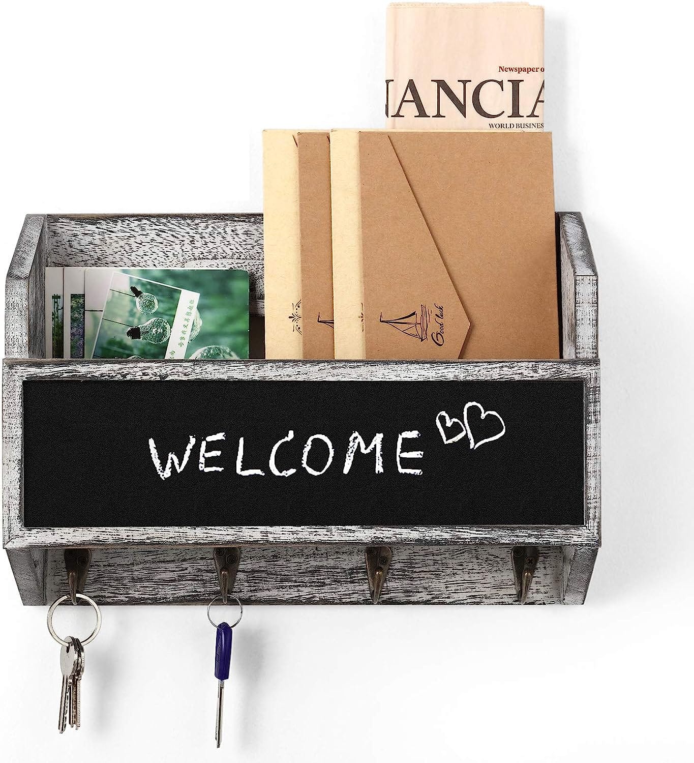 NEX&#x2122; Wall Mount Mail &#x26; Key Holder Organizer with Chalkboard Surface
