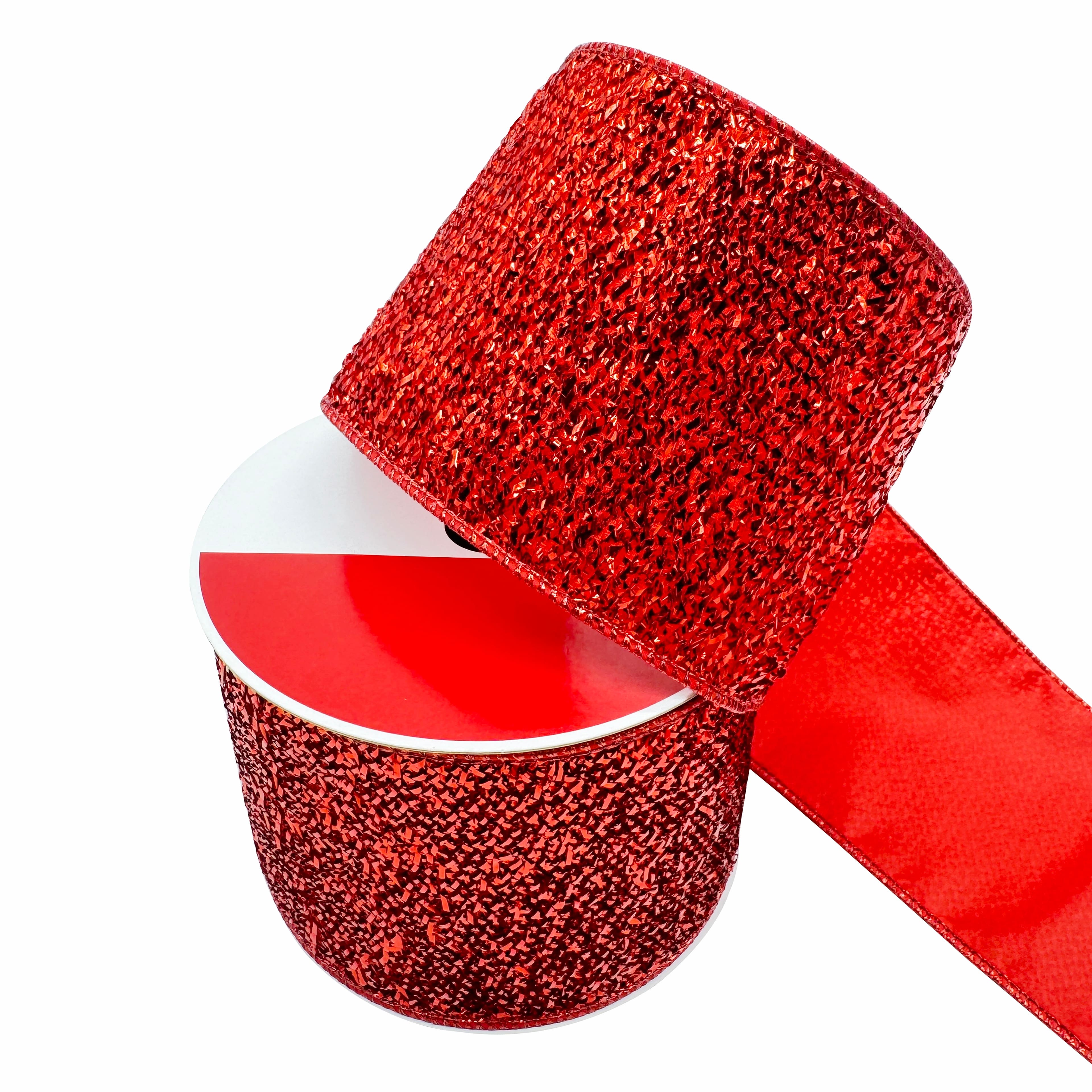3.5&#x22; x 25ft. Red Tinsel Wired Ribbon by Celebrate It&#xAE;