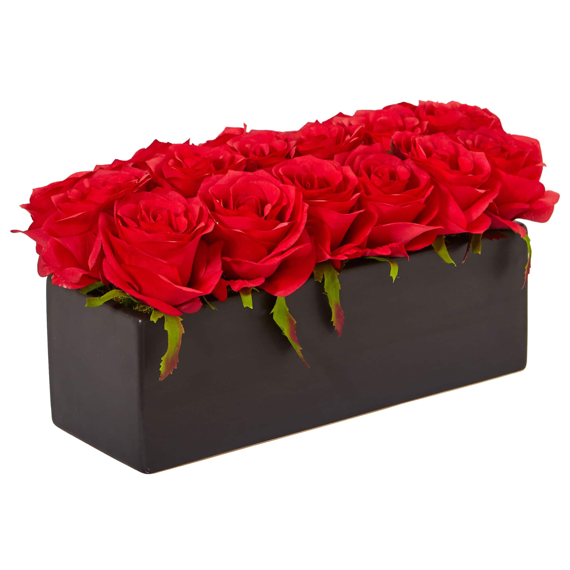 12.5&#x22; Dozen Silk Roses in Ceramic Rectangular Planter