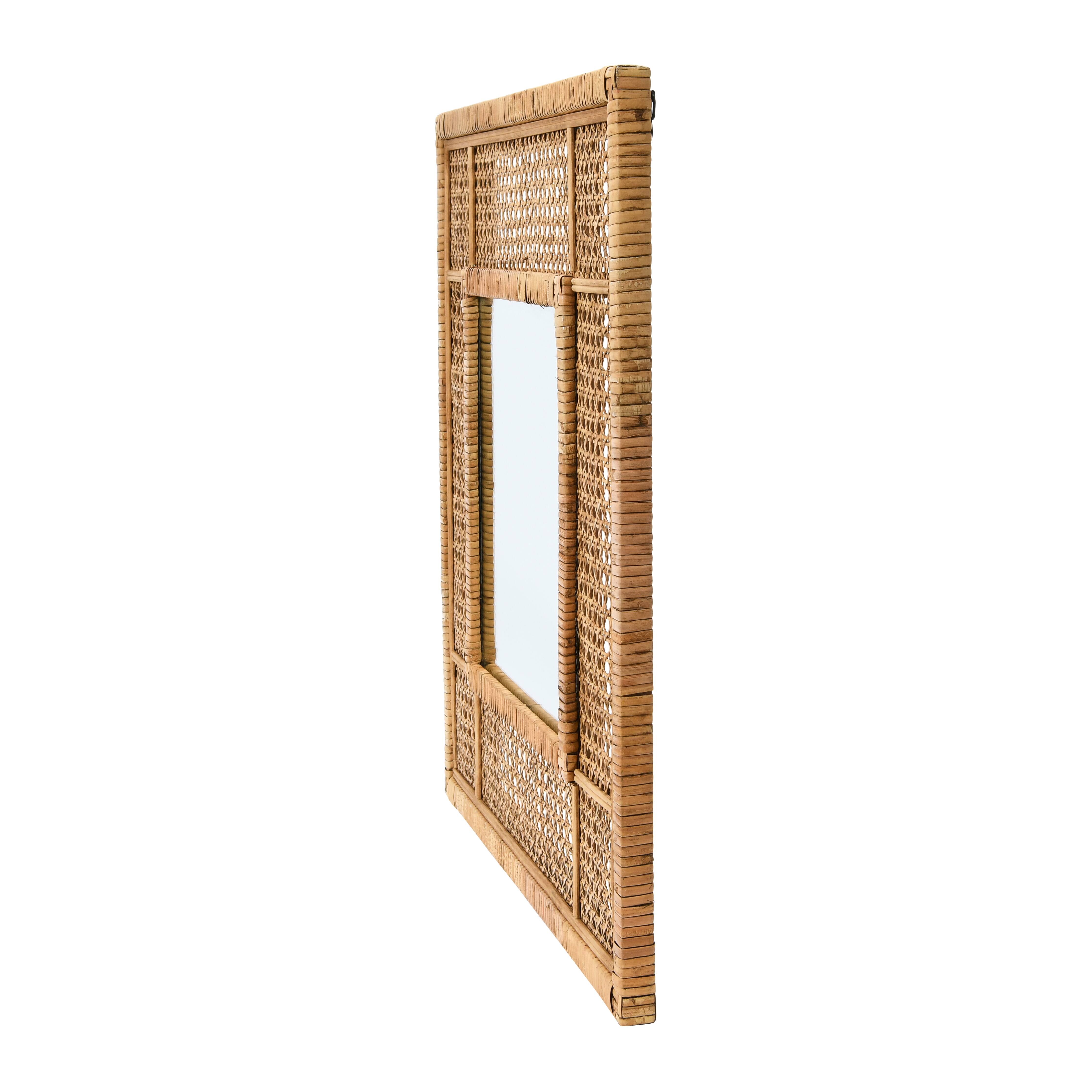 Natural Square Rattan Framed Wall Mirror