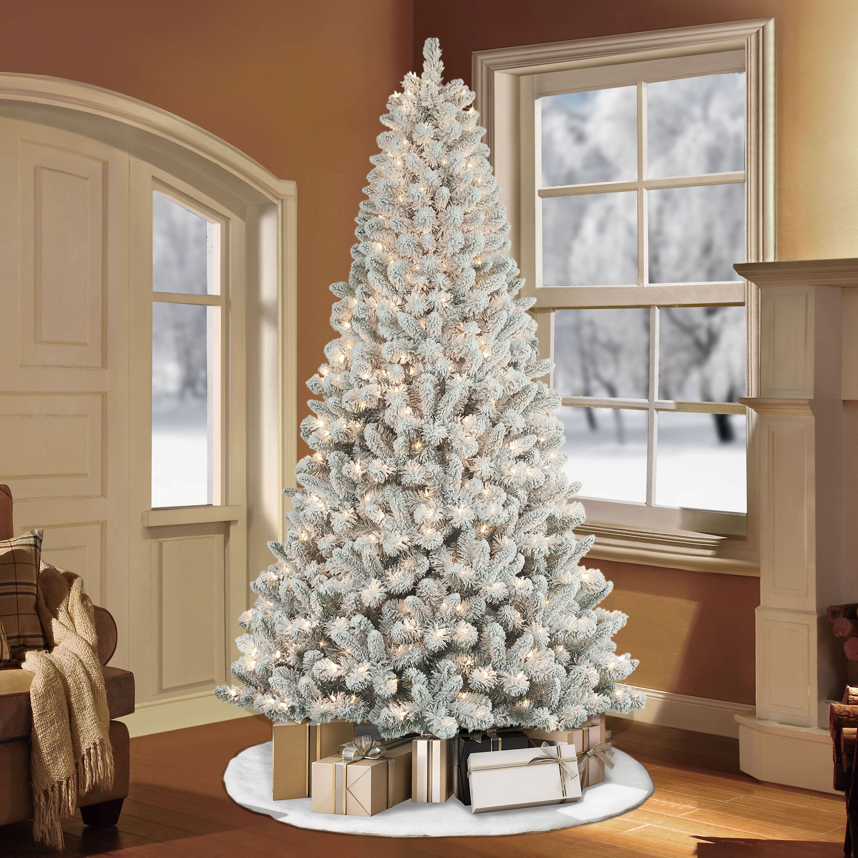 7.5ft. Pre-Lit Flocked Virginia Pine Artificial Christmas Tree, Clear Lights