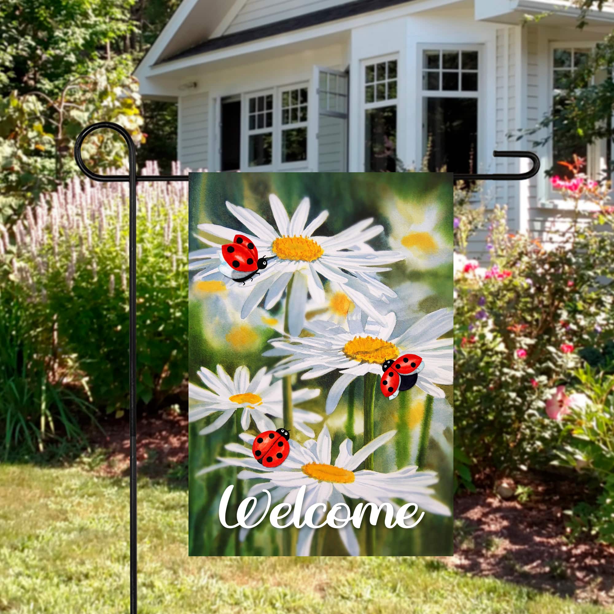 Welcome Ladybug & Daisy Outdoor Garden Flag