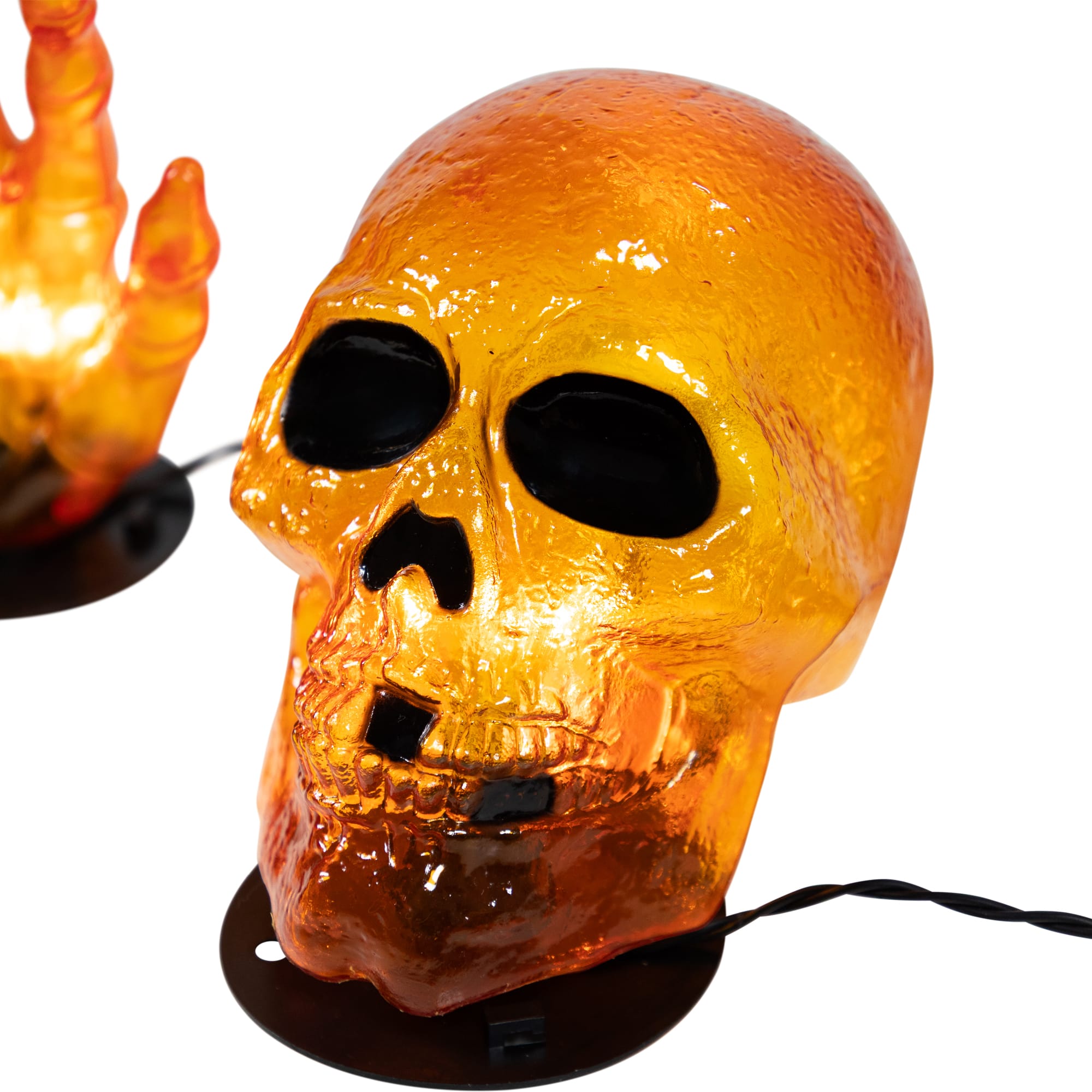 8.5&#x22; Lighted Orange Skull &#x26; Hands Outdoor Halloween Decoration