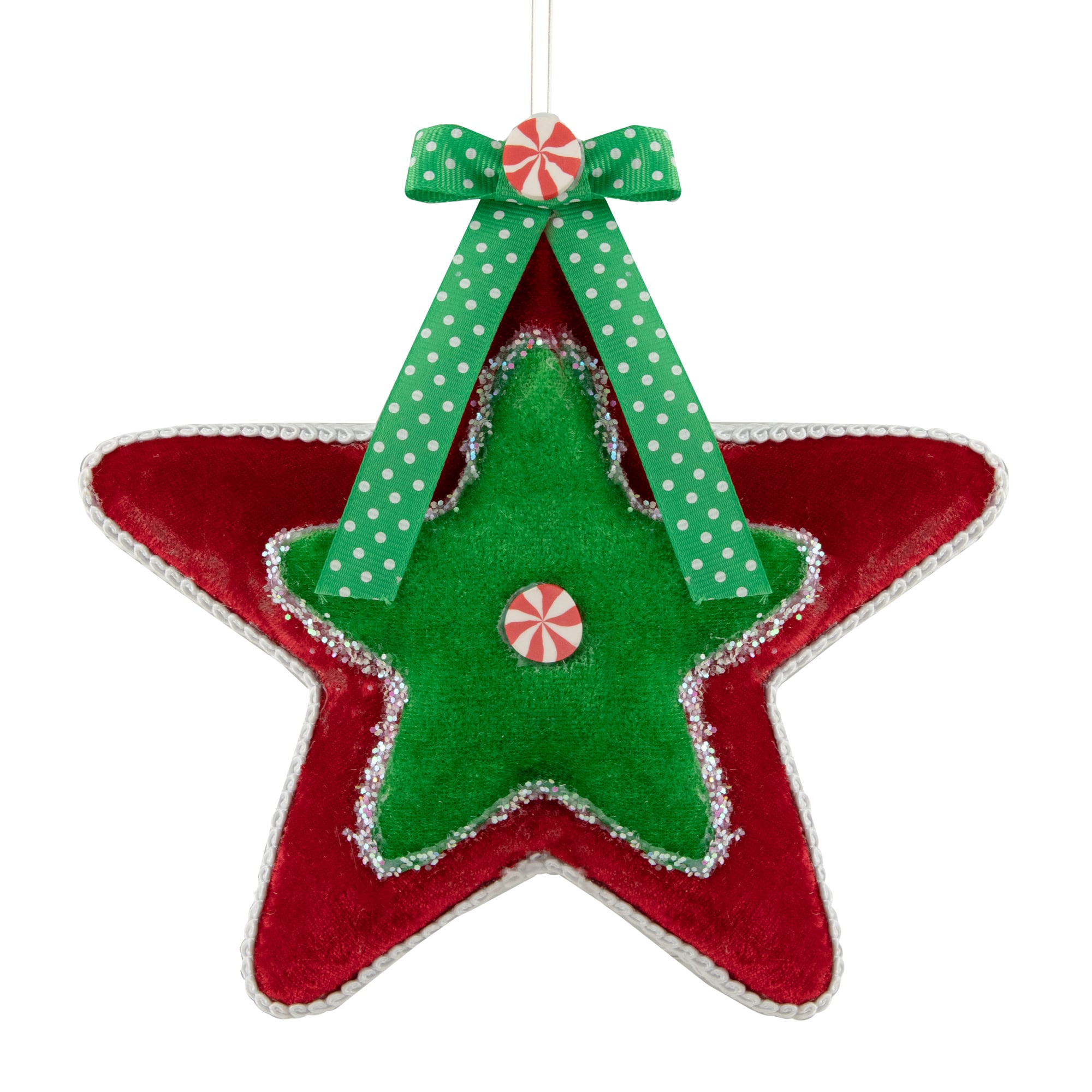 Plush Peppermint Star Christmas Ornament - 8" - Red and Green