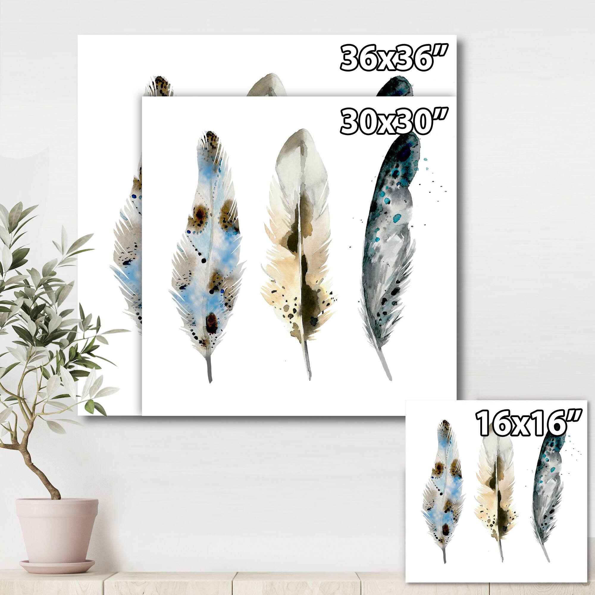 Designart - Colourful Boho Feathers V - Bohemian &#x26; Eclectic Canvas Wall Art Print