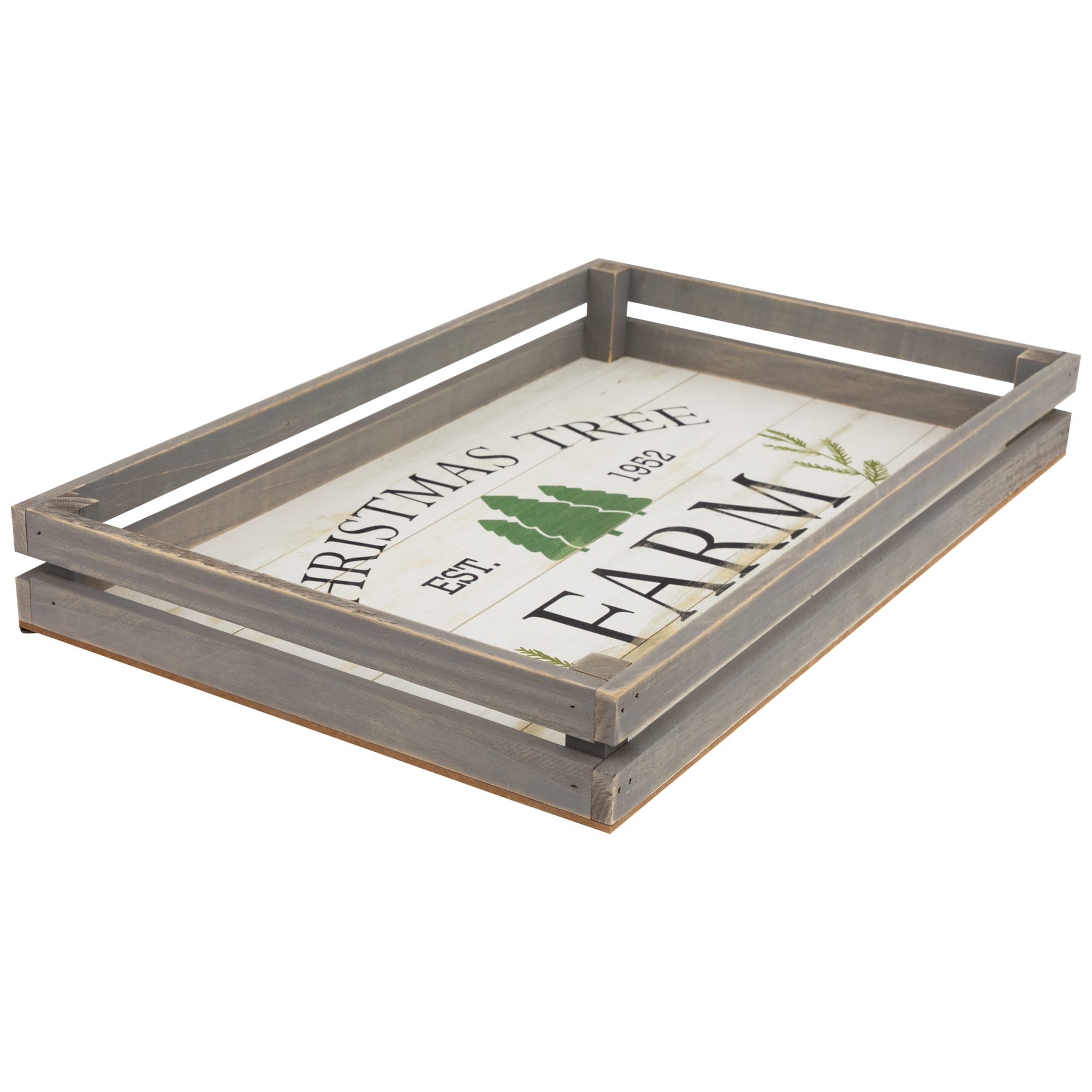 Gray & White Farm Fresh Christmas Trees Wooden Tray Hanging Sign Set
