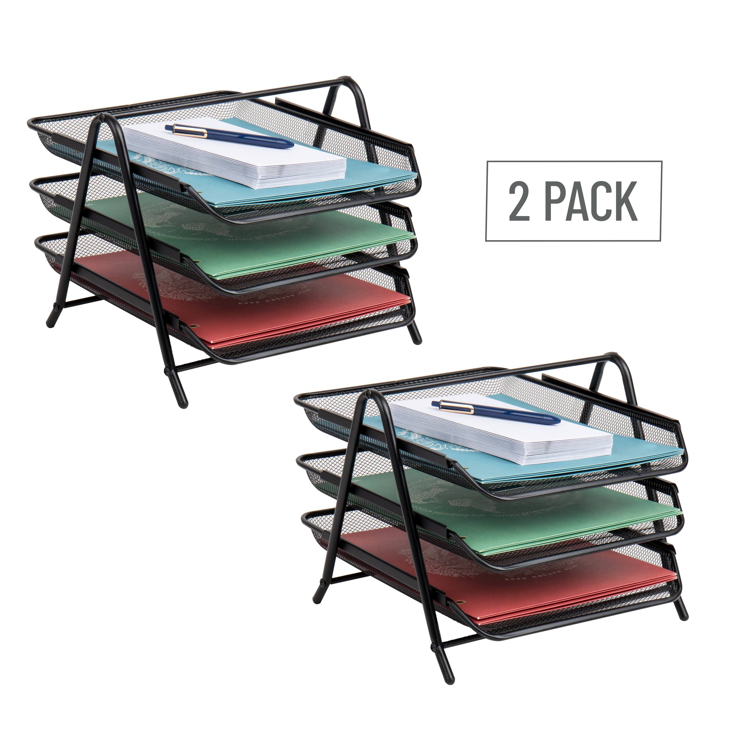 Mind Reader Network Collection Black Metal Mesh 3-Tier Paper Tray