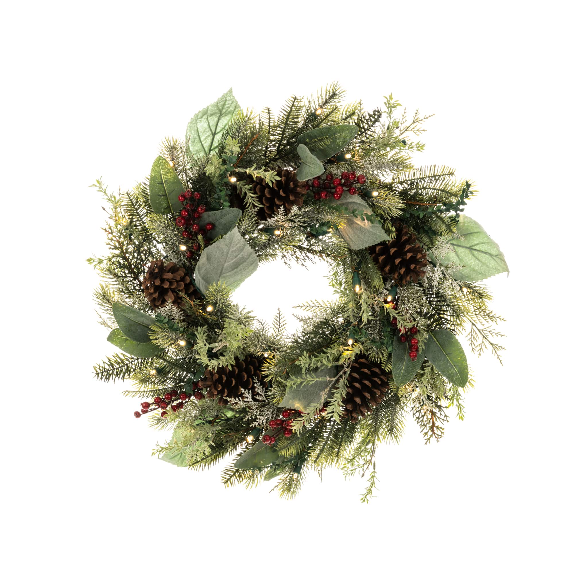 Village Lighting 24&#x22; Pre-Lit Winter Frost Christmas Wreath, Clear LED Lights