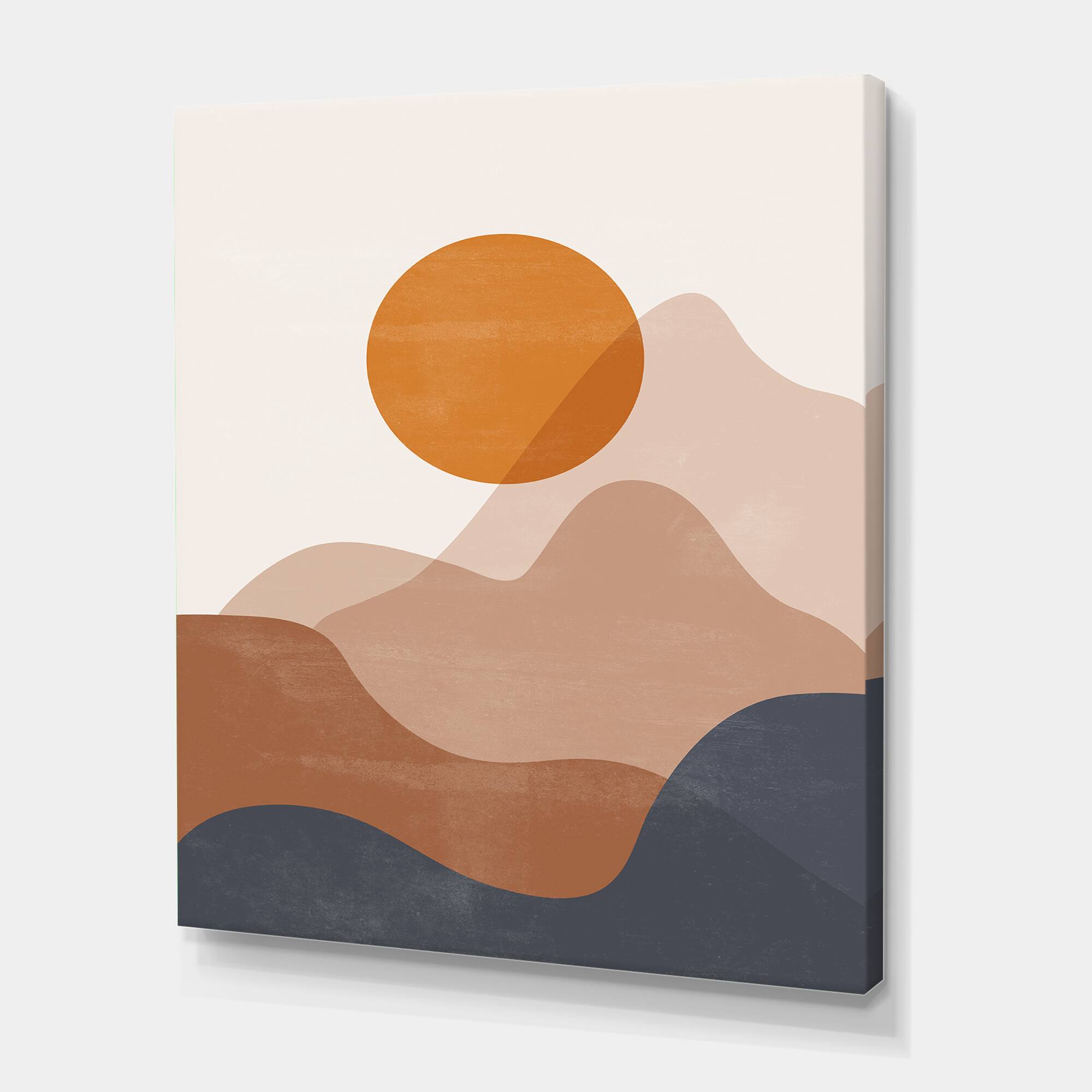 Designart - Abstract Red Moon In Earth Toned Mountains II - Modern Canvas Wall Art Print