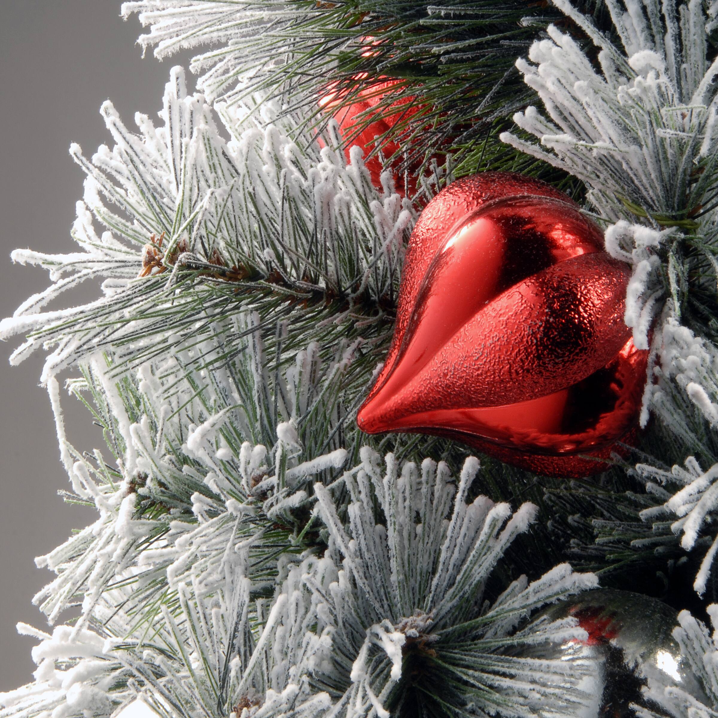 9 ft. Pre-lit Snowy Bristle Artificial Christmas Pine Garland with Red & Silver Ornaments & 70 Clear Lights