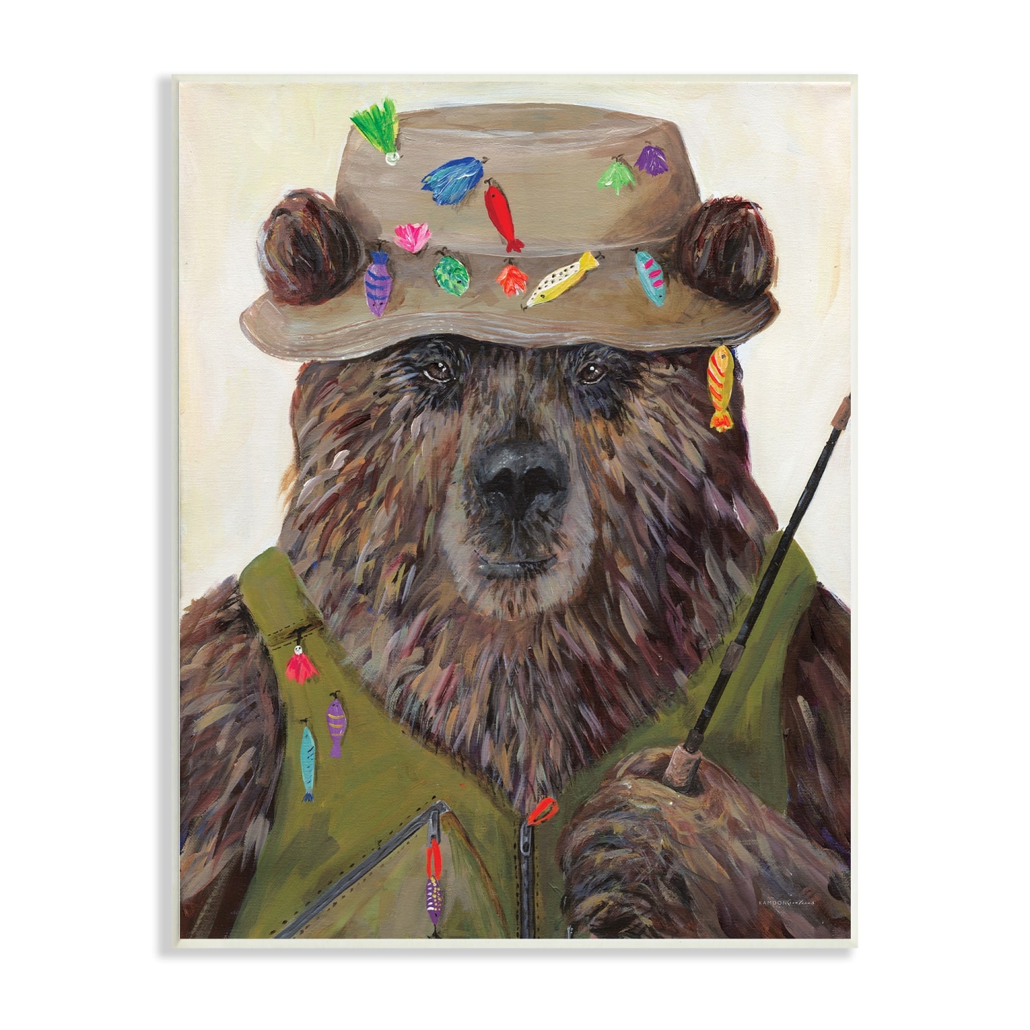 Stupell Industries Fisherman Outfit Brown Grizzly Bear Fishing Pole Wall  Plaque Art