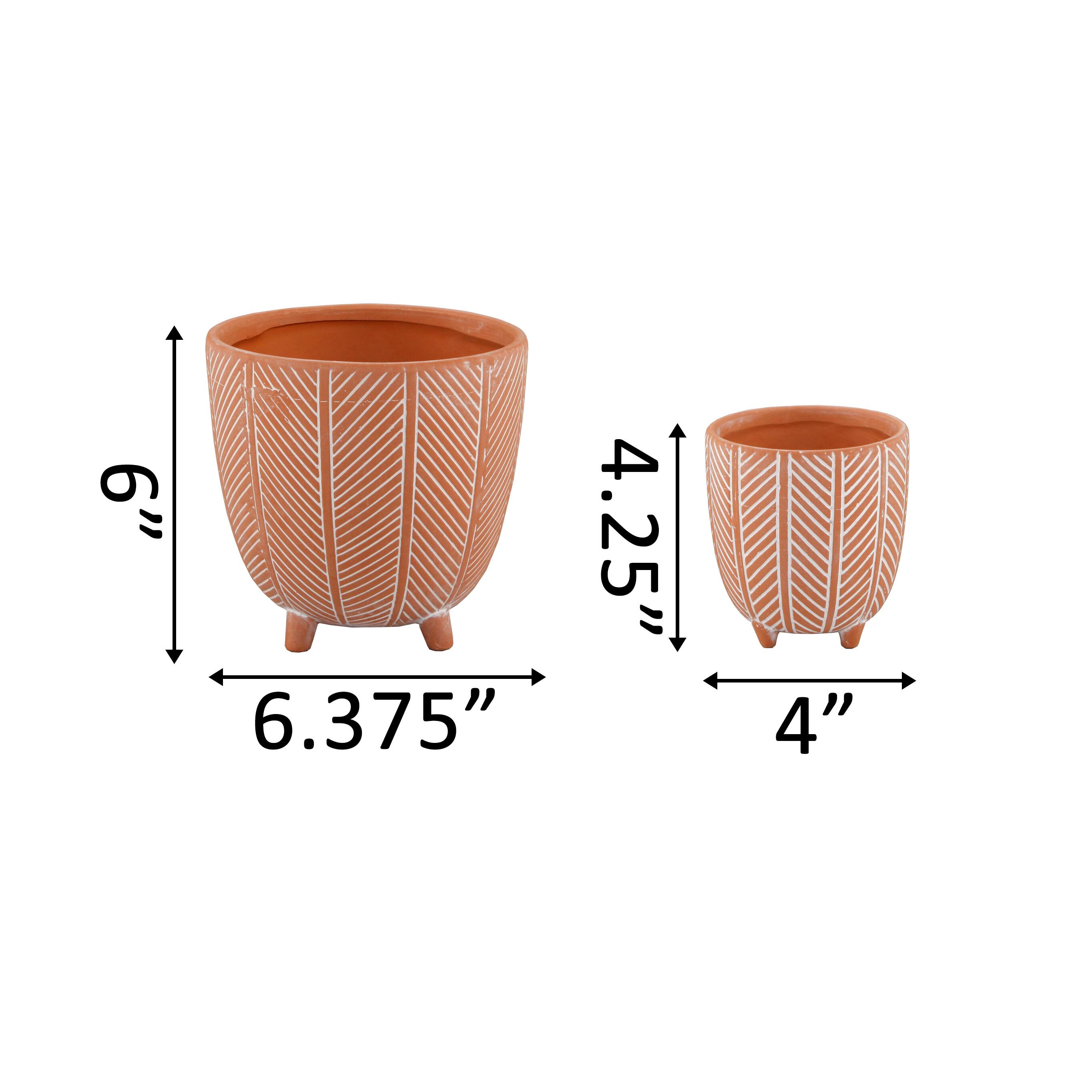 Flora Bunda 6&#x22; &#x26; 4&#x22; Orange Chevron Ceramic Footed Pot Set