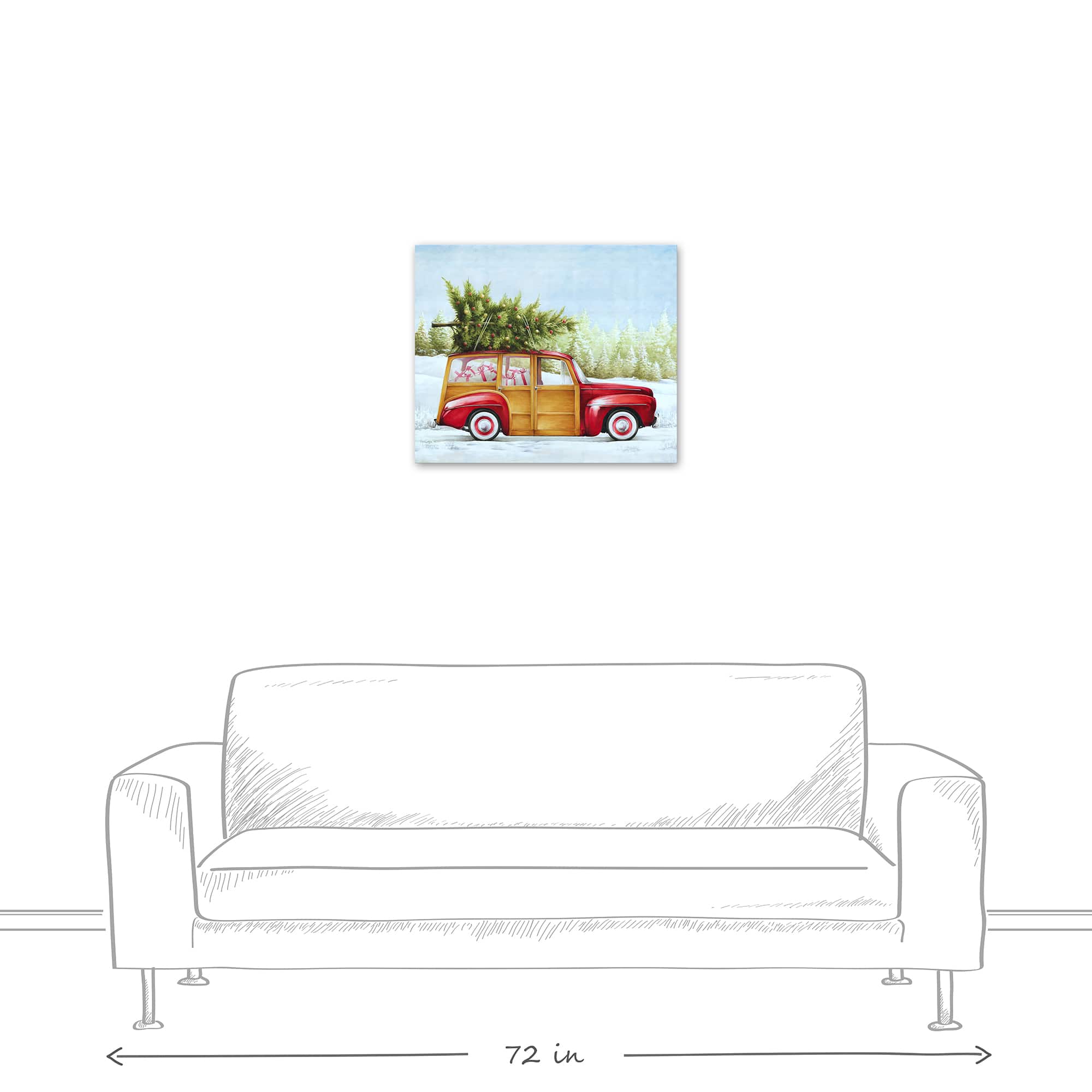 Red Truck Christmas Tree Canvas Wall Art