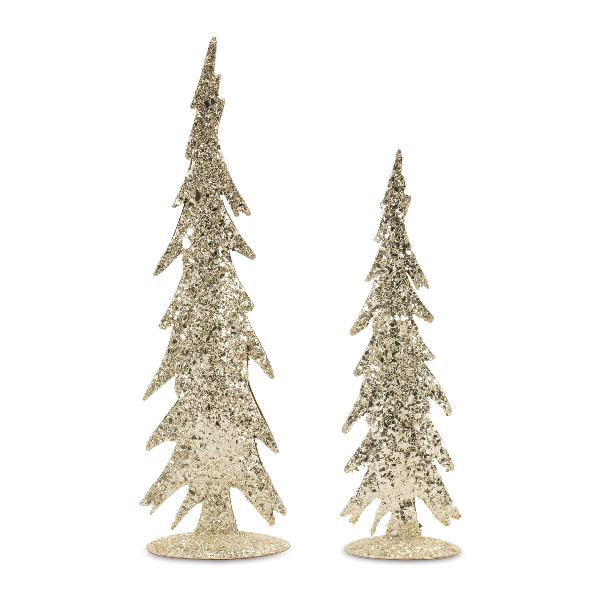 Gold Mosaic Glass Pine Tree Set, 13.5