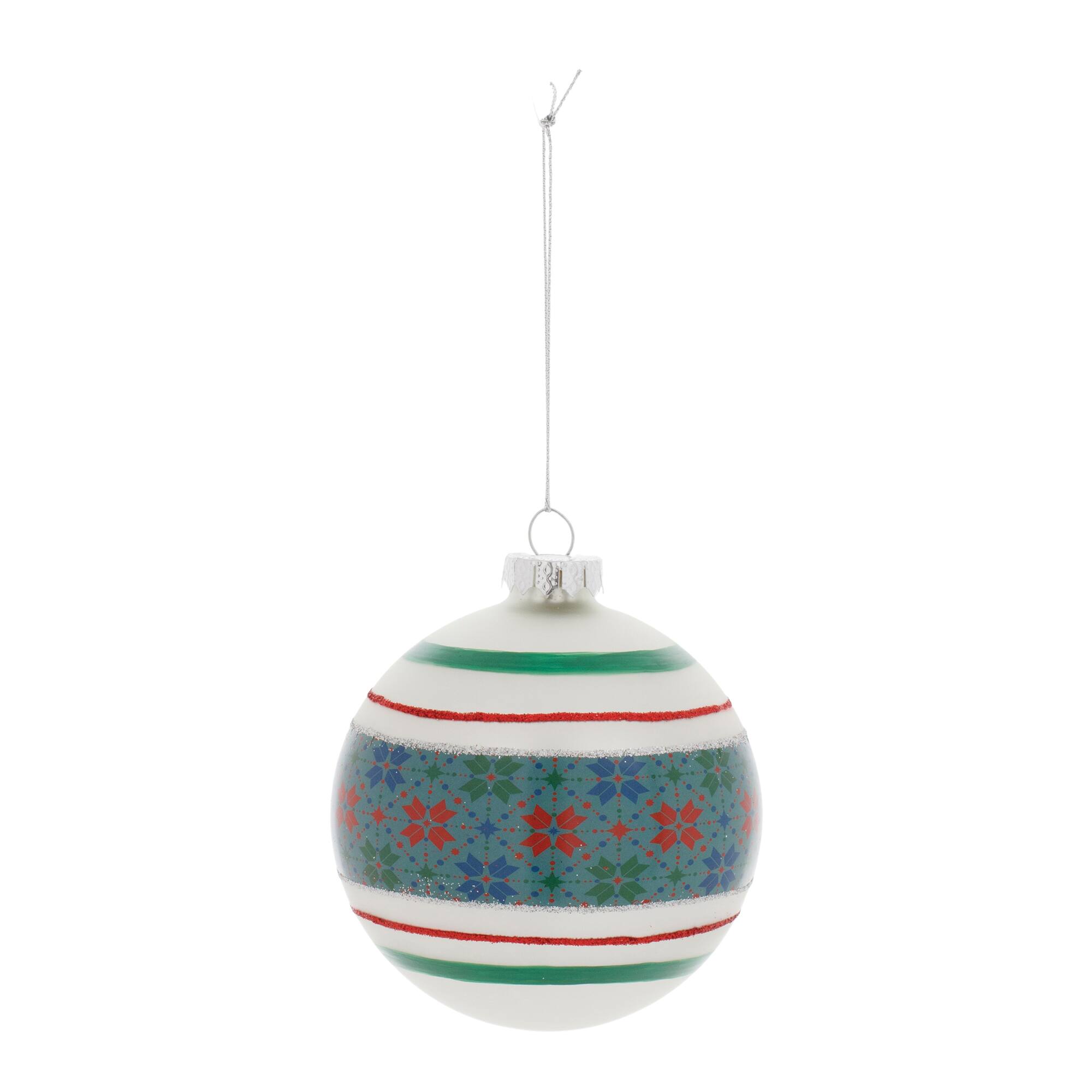 4&#x22; Stripe Patterened Glass Ball Ornaments, 6ct.