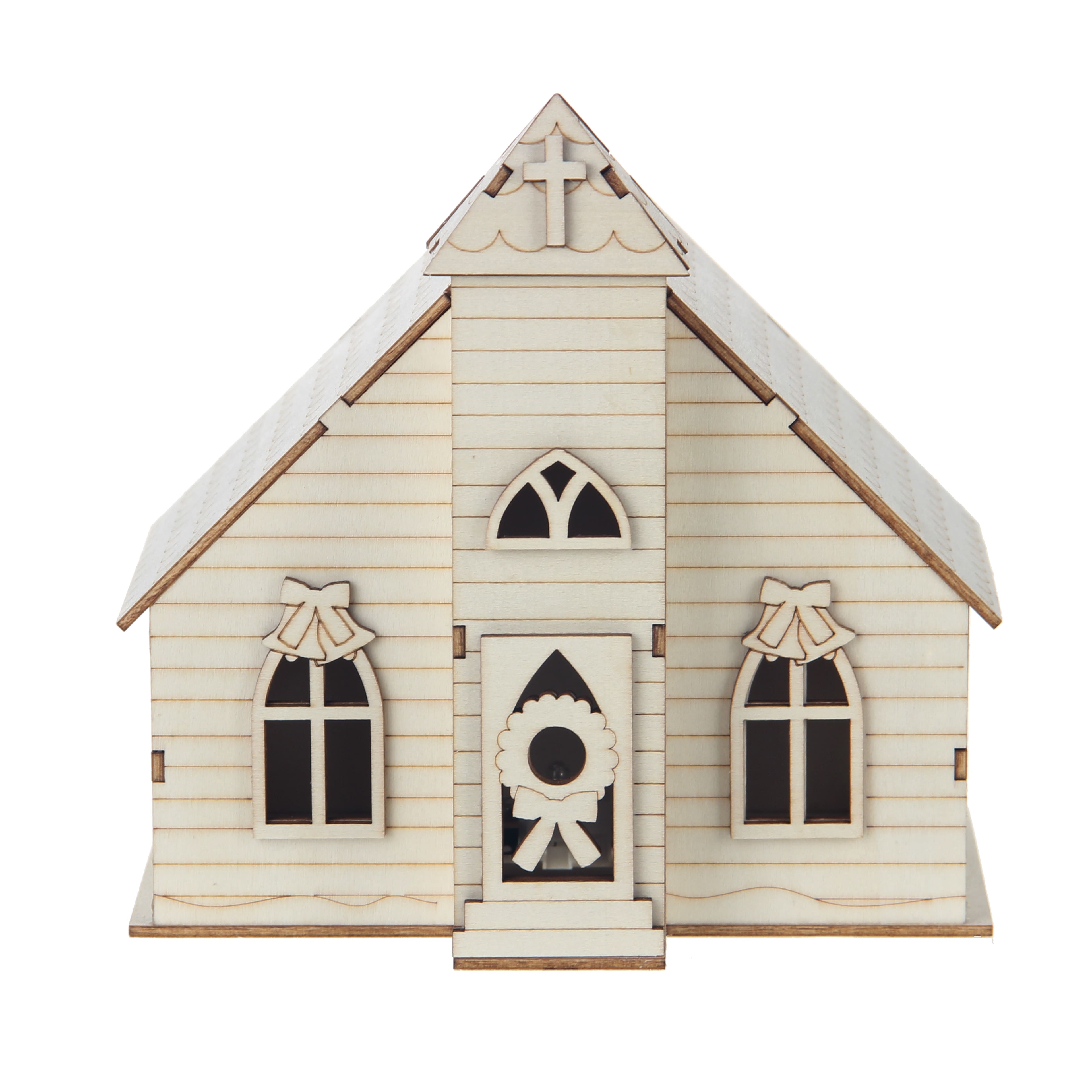 6.5&#x22; Unfinished Village Church DIY LED Wood D&#xE9;cor by Make Market&#xAE;