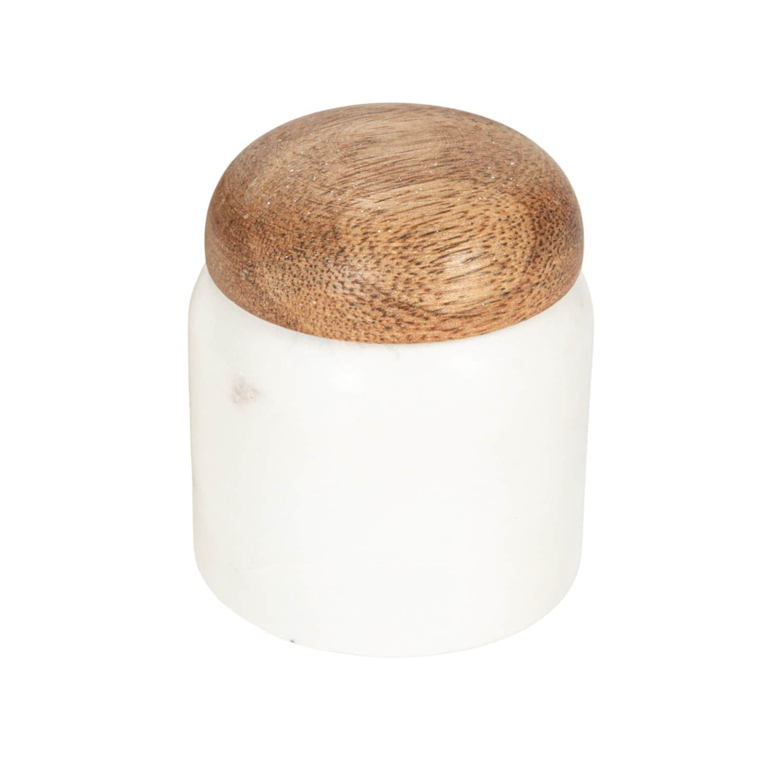 3.25&#x22; White Marble &#x26; Mango Wood Pinch Pot with Lid