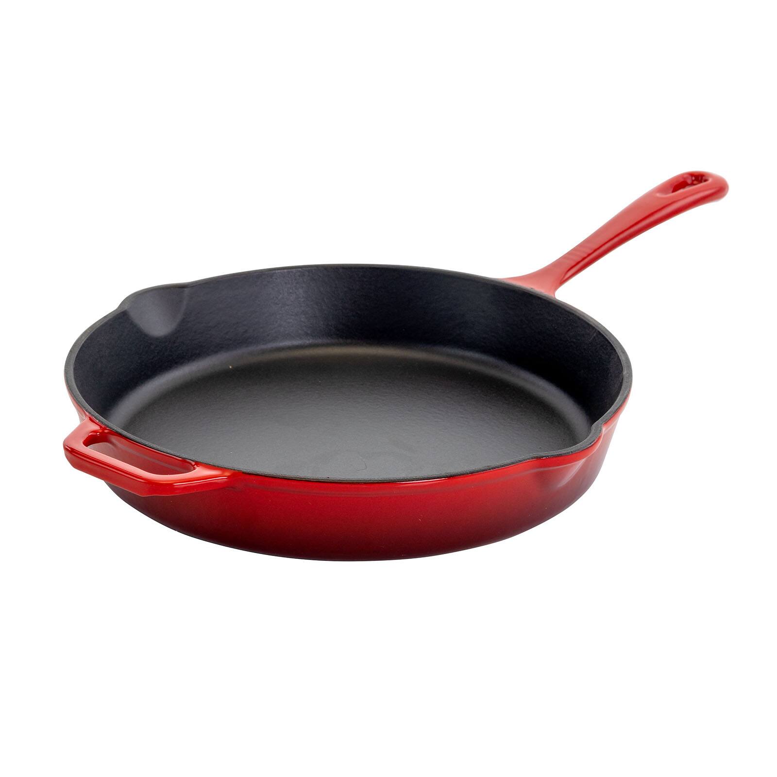 MegaChef 12" Round Red Enamel Cast Iron Skillet